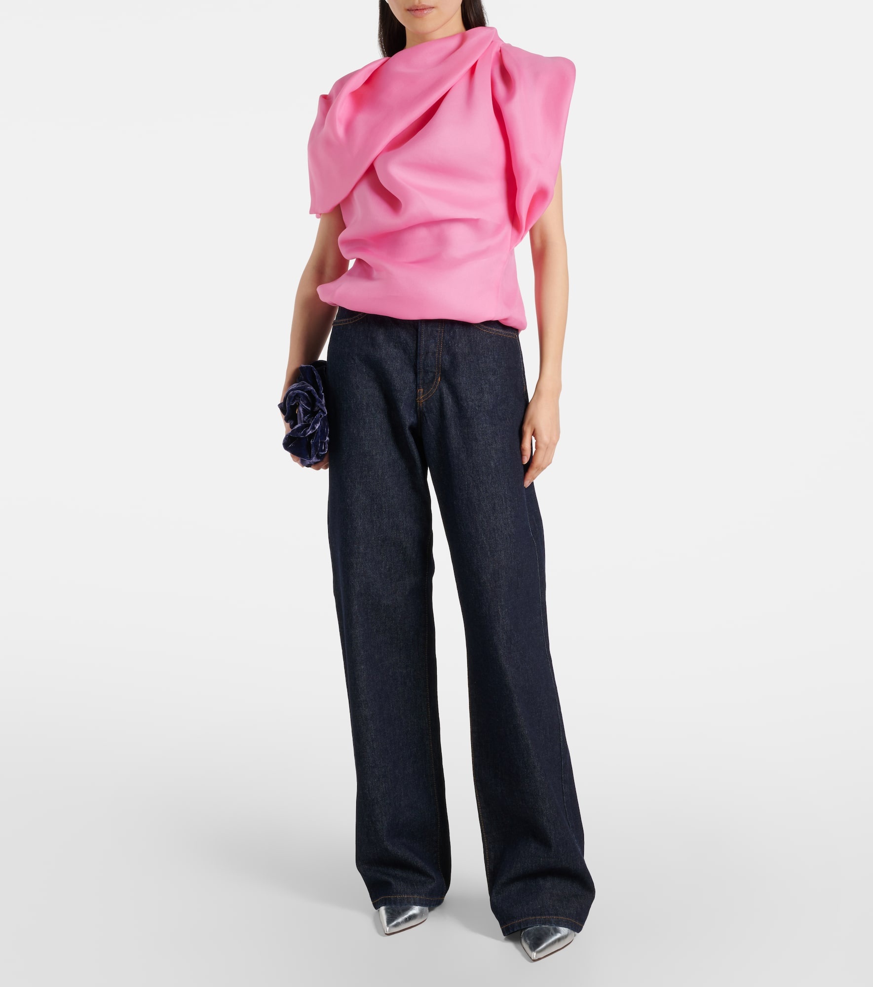 Draped silk satin top - 2