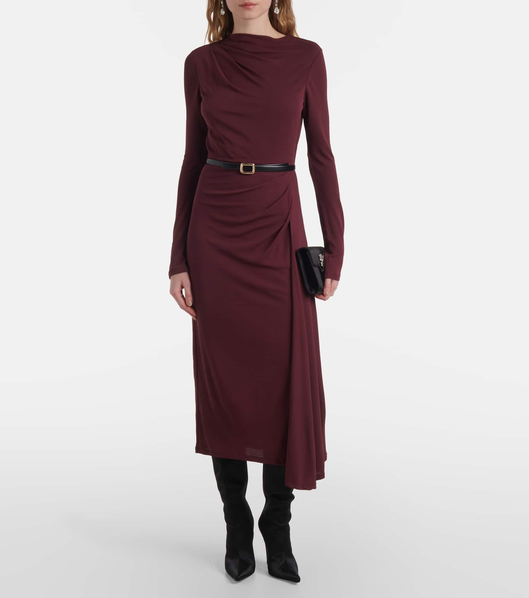 Floral-appliqué draped midi dress - 2