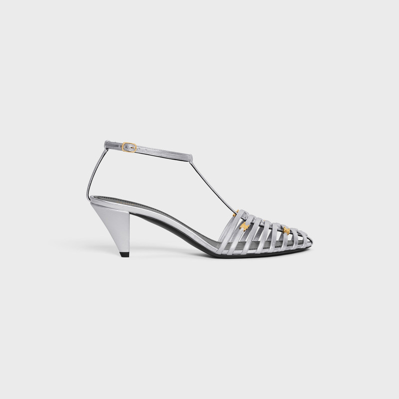 CAGE HEELED SANDAL IN LAMINATED LAMBSKIN 1