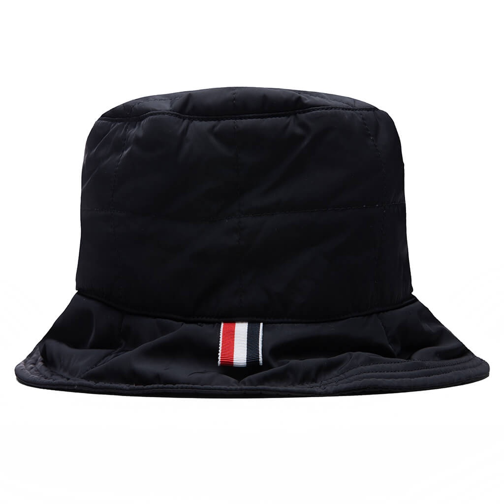 THOM BROWNE SEAMED 4 BAR QUILTED BUCKET HAT - BLACK - 3