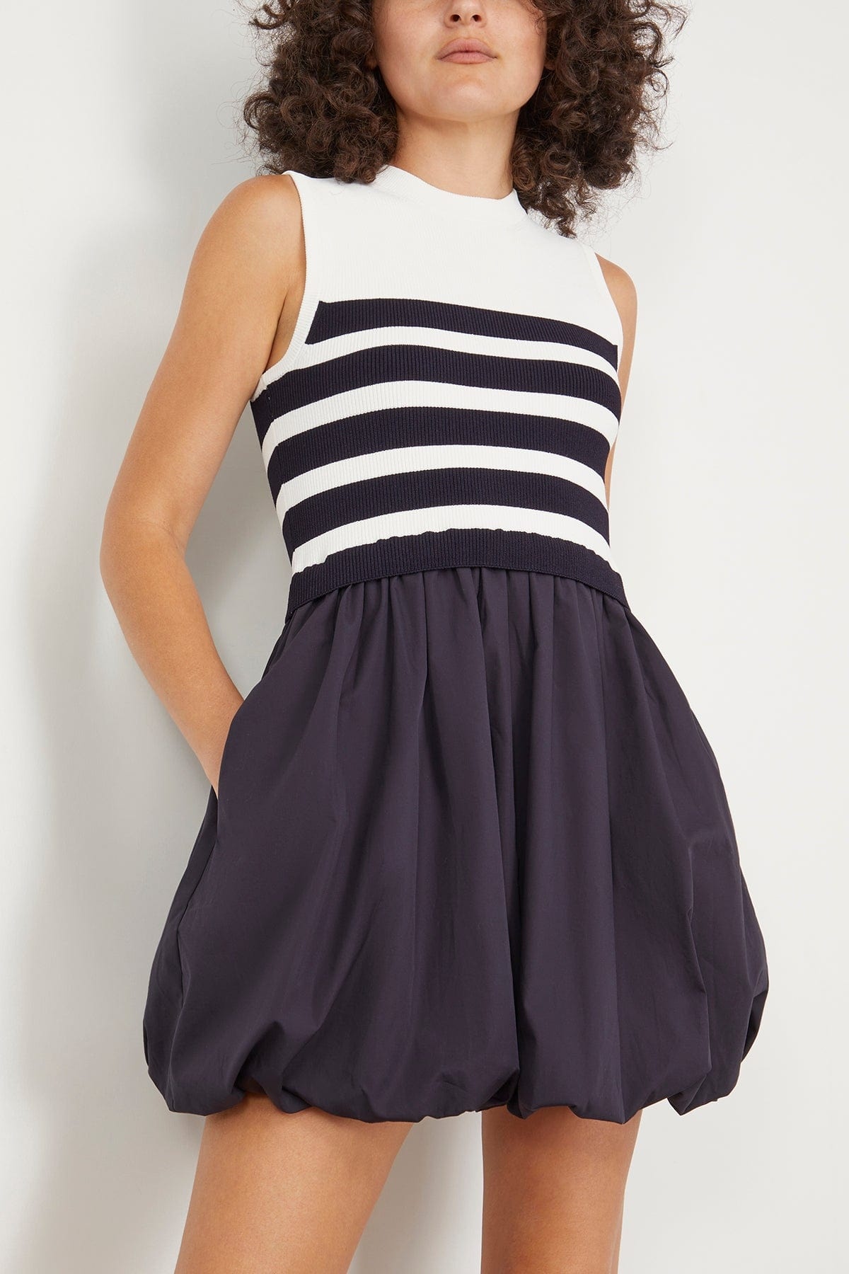 Josey Sleeveless Bubble Skirt Mini Dress in Midnight Stripe - 3