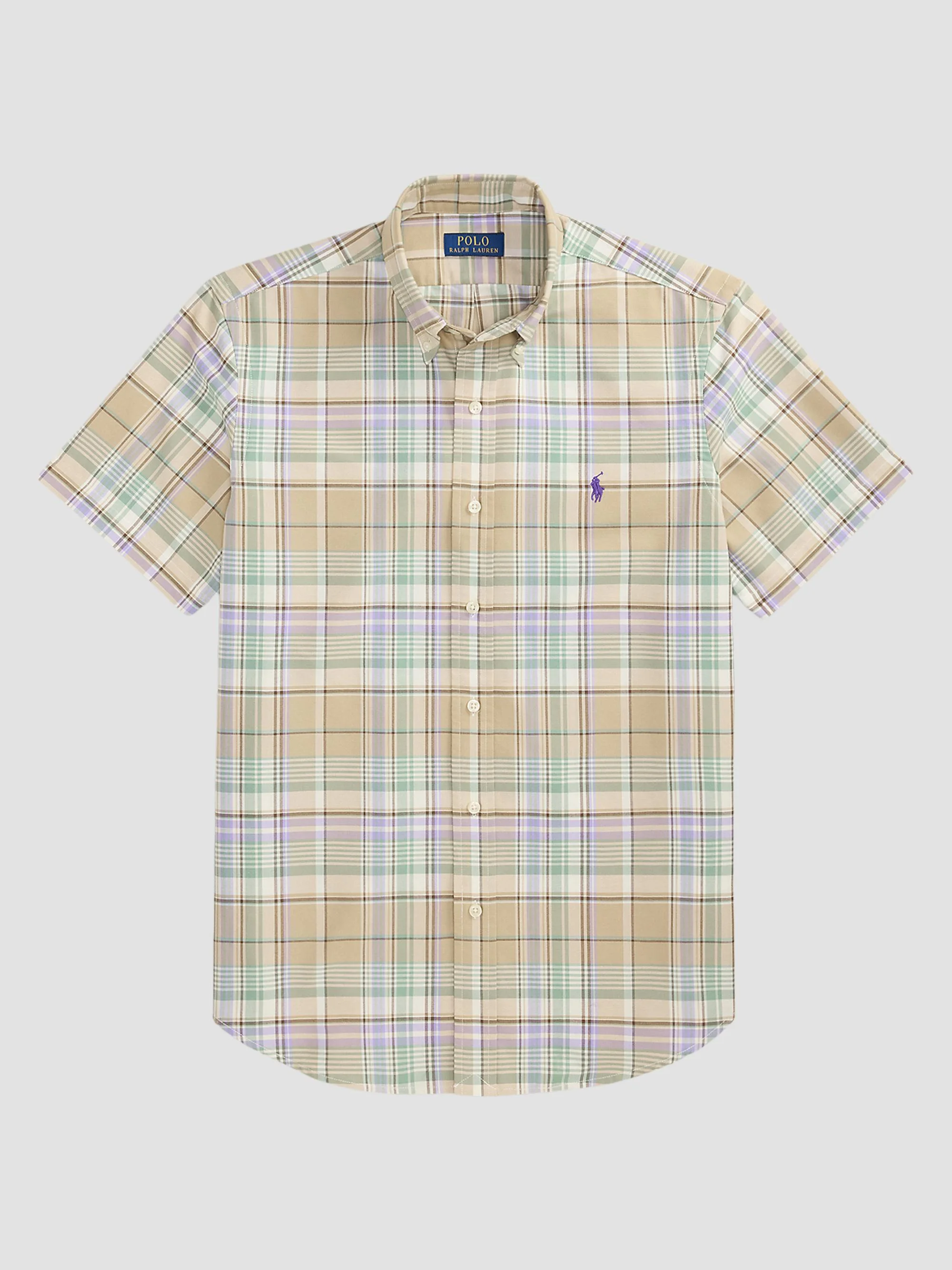 Men's Classic-Fit Plaid Short-Sleeve Oxford Shirt - Khaki Faded Mint Multi - 1