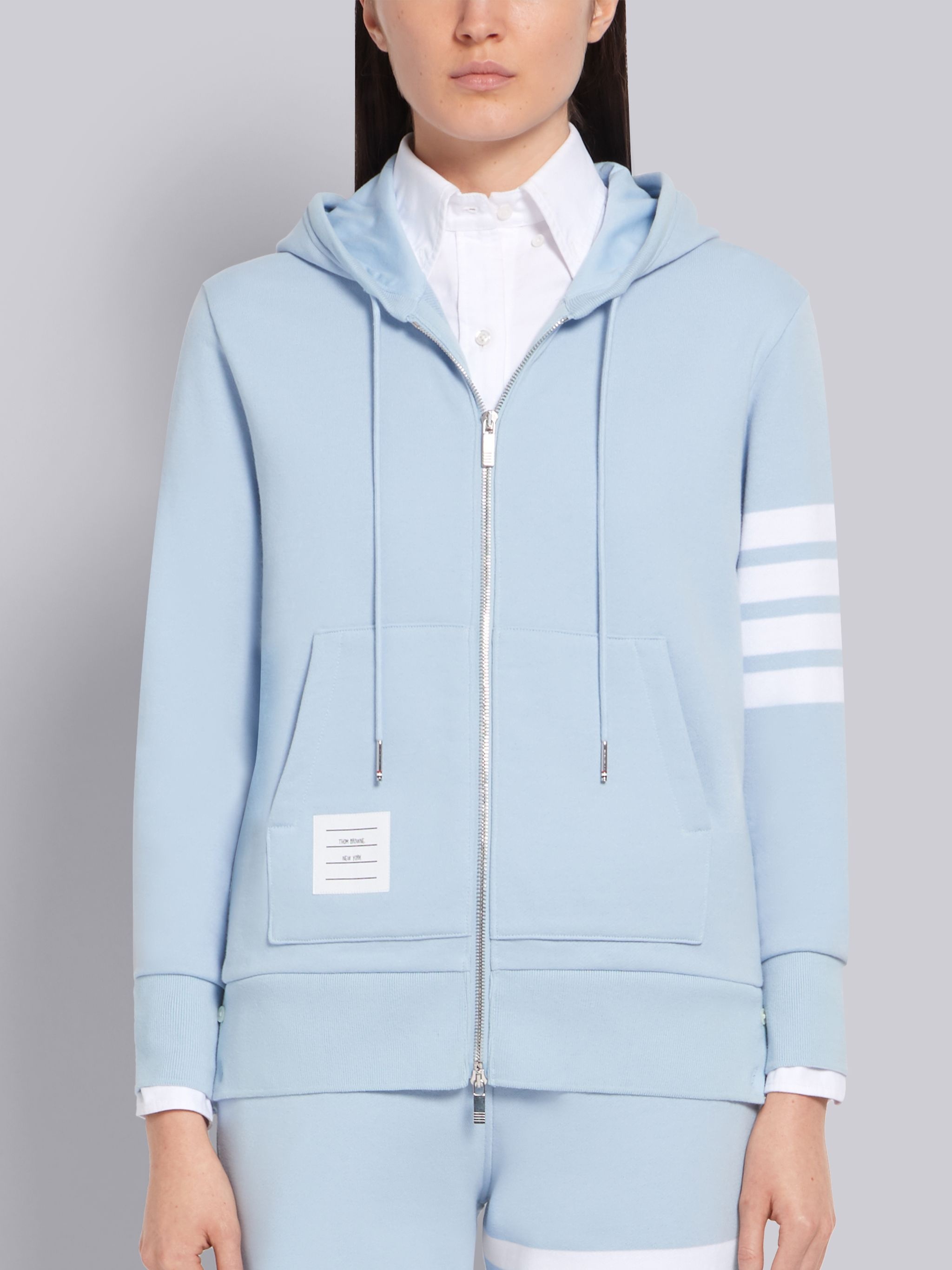 Light Blue Classic Loop Back Zip-Up 4-Bar Hoodie - 1