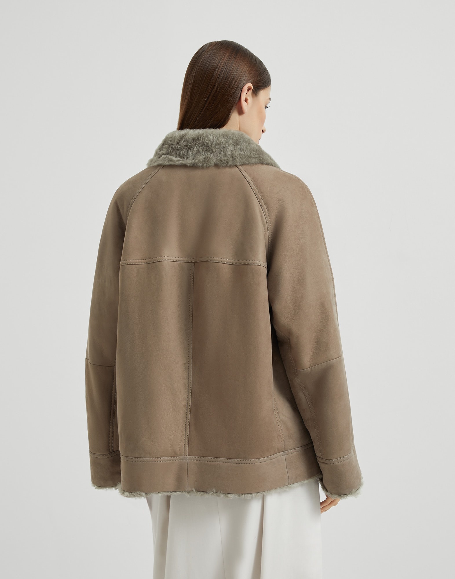 Fuzzy shearling outerwear jacket with shiny trim - 2