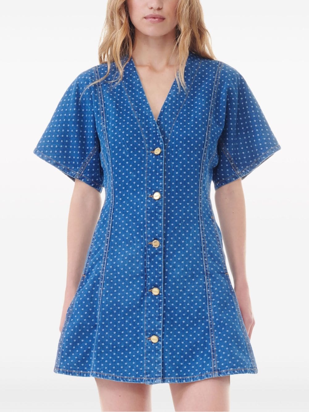 polka-dot print denim dress - 5