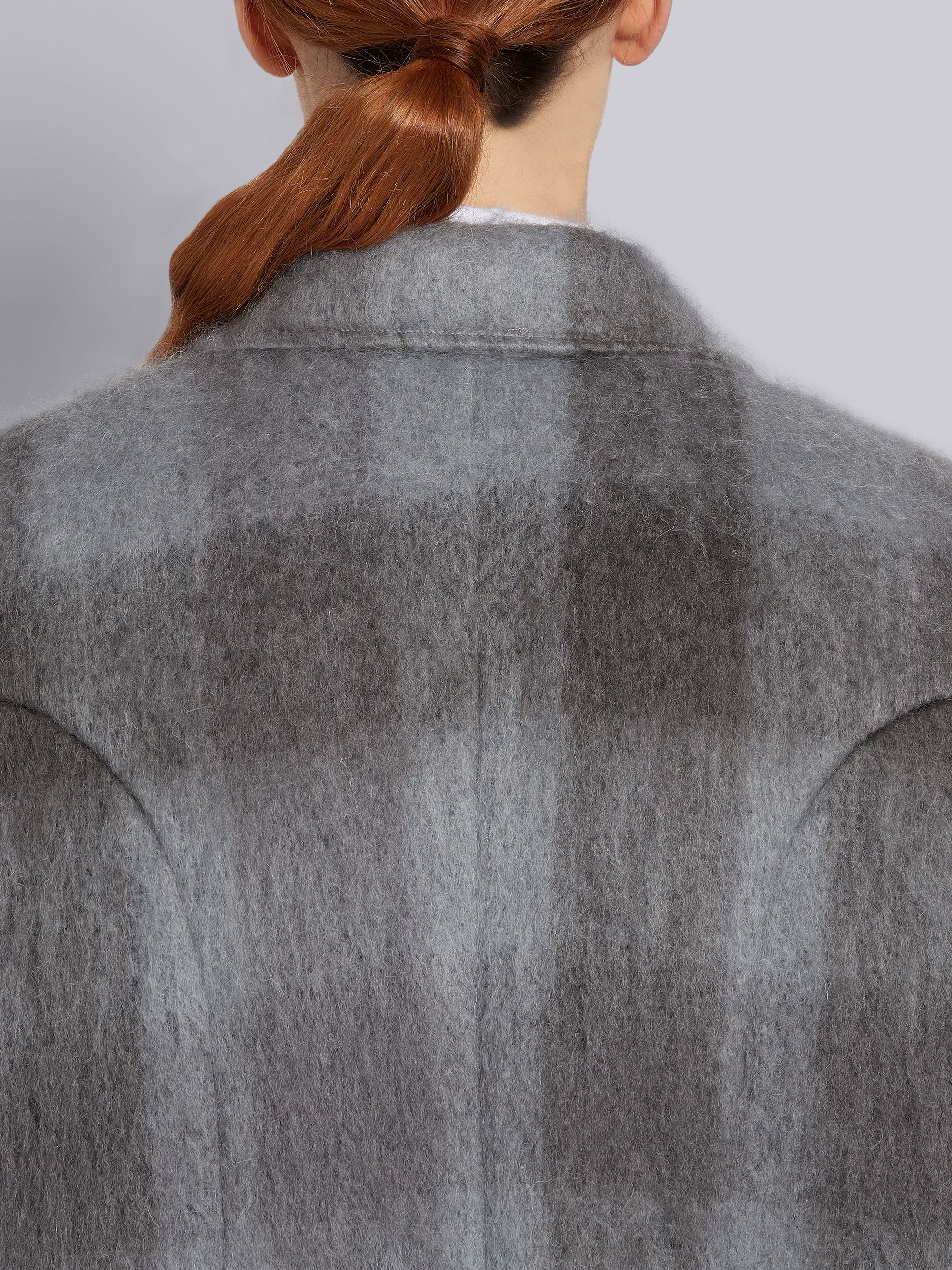 Medium Grey Hairy Mohair Buffalo Check Double Breasted High Break Cape - 5