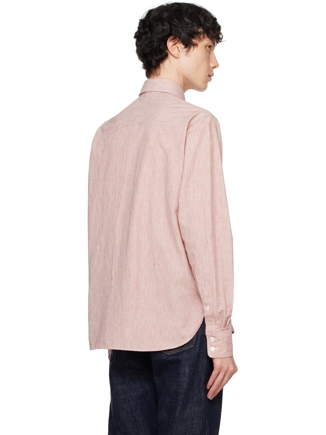 Red Brushed Cotton Two-Pocket Western Shirt - 3