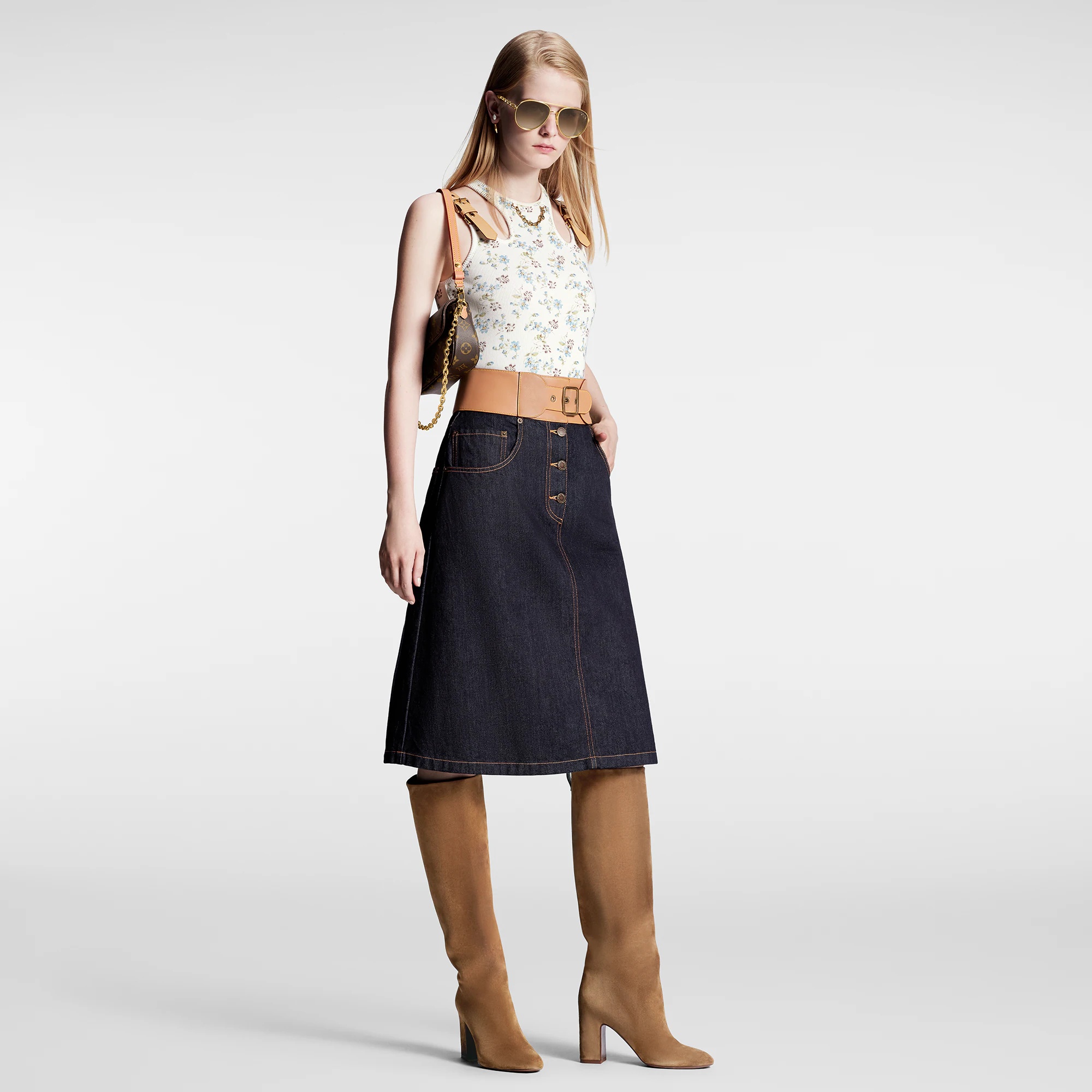 Eyelet Belt Denim Skirt - 4