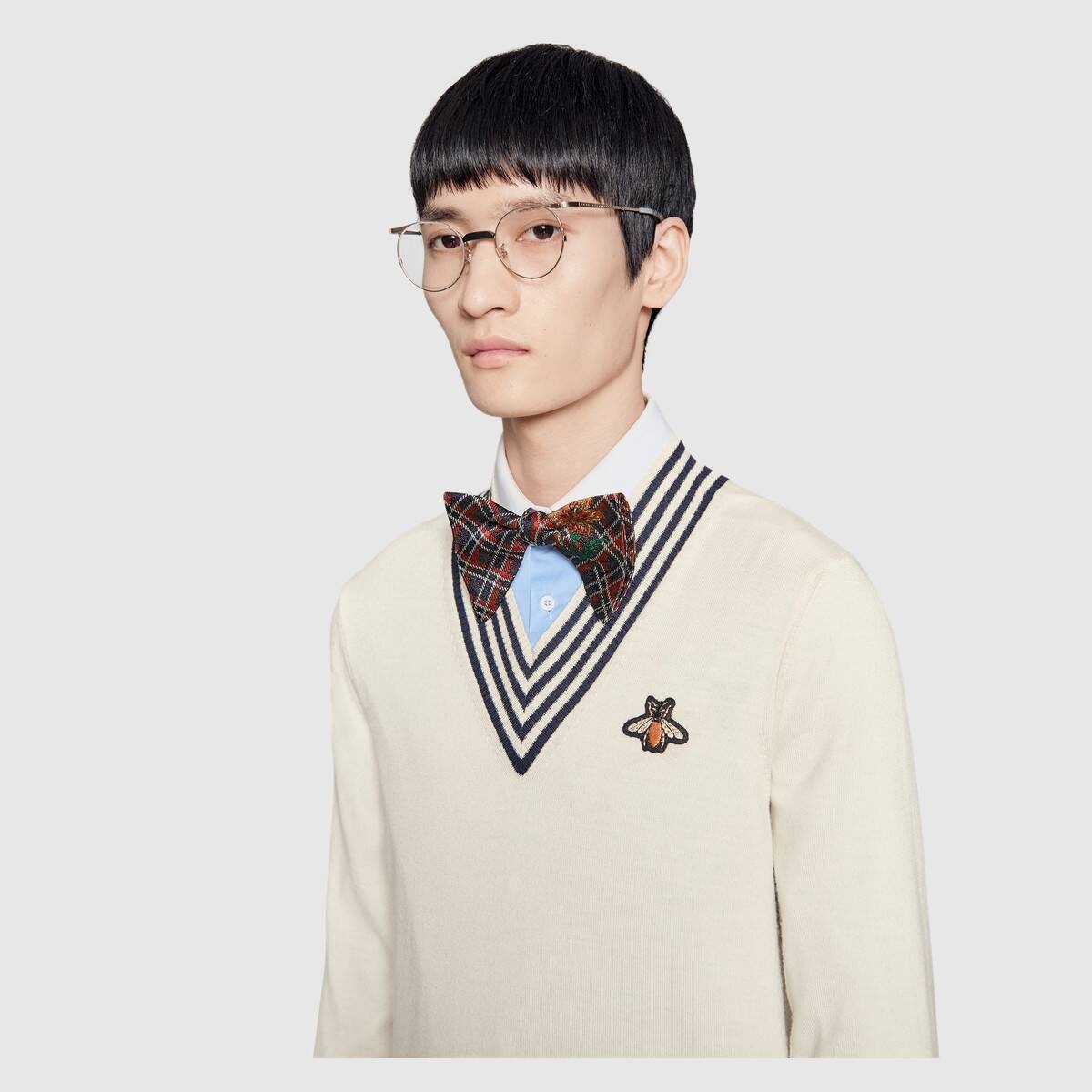 V-neck wool knit with bee - 5