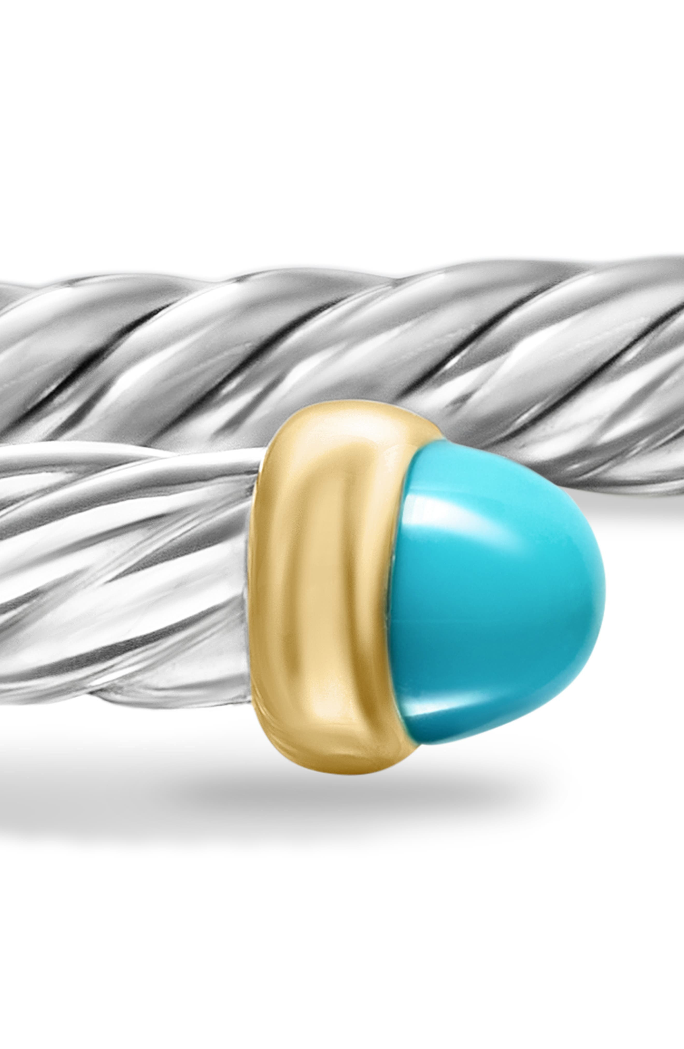 David Yurman Cable Flex Bracelet in Sterling Silver with 14K Yellow Gold, 4mm in Silver/Gold/Turquoi - 4