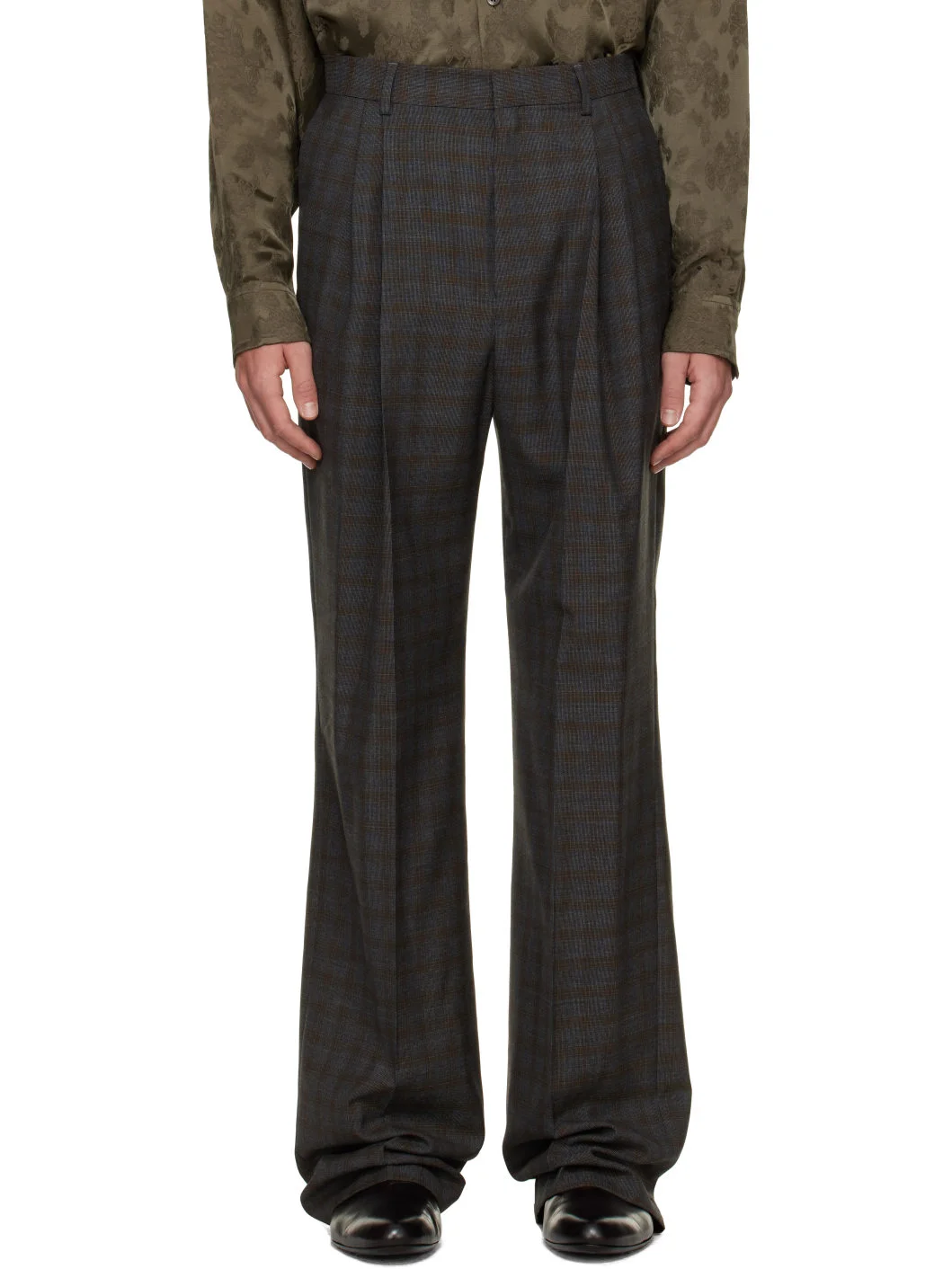 Gray Long Straight-Leg Wool Trousers - 1