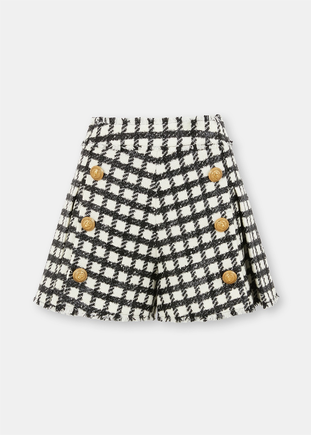 White & Black Tweed Checkered Shorts - 1