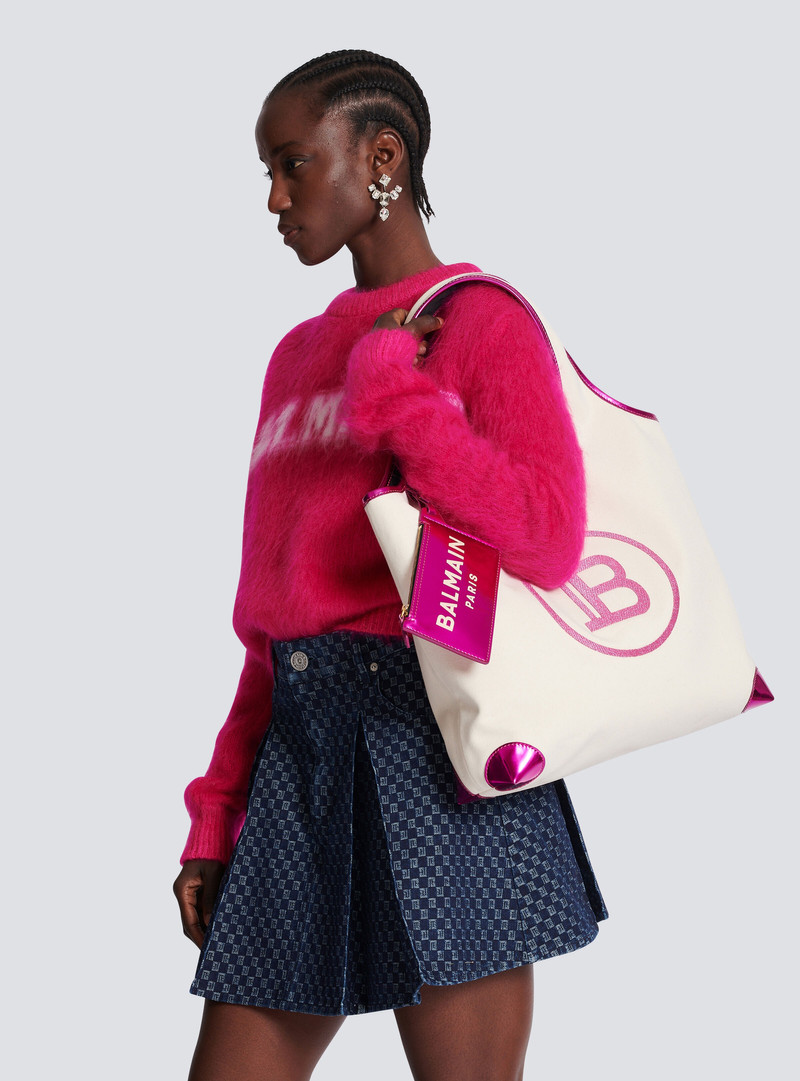Balmain Mirror-effect leather and canvas Grocery Bag outlook