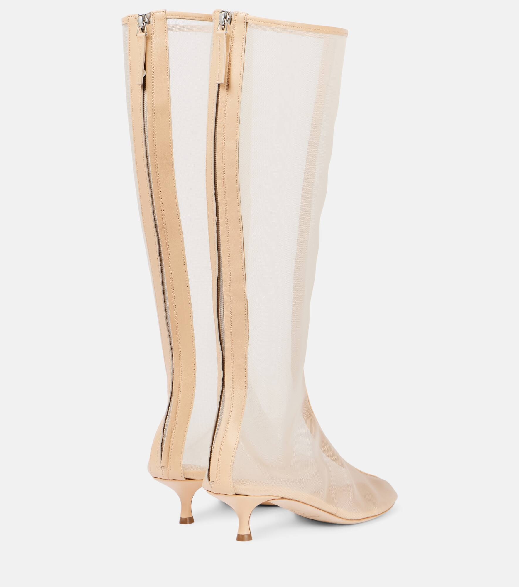 Leather-trimmed mesh knee-high boots - 2