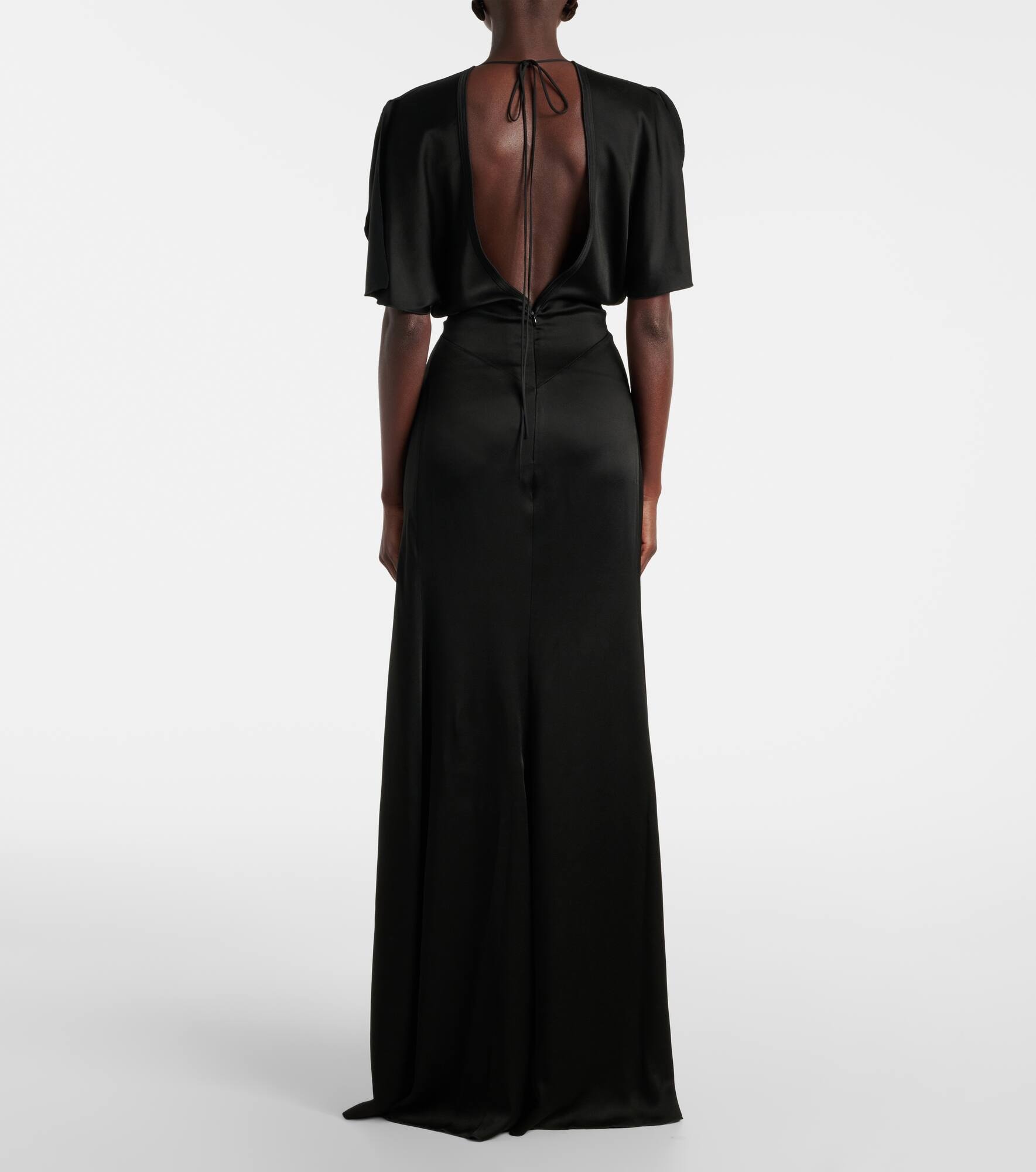 Gathered open-back crêpe satin gown - 3