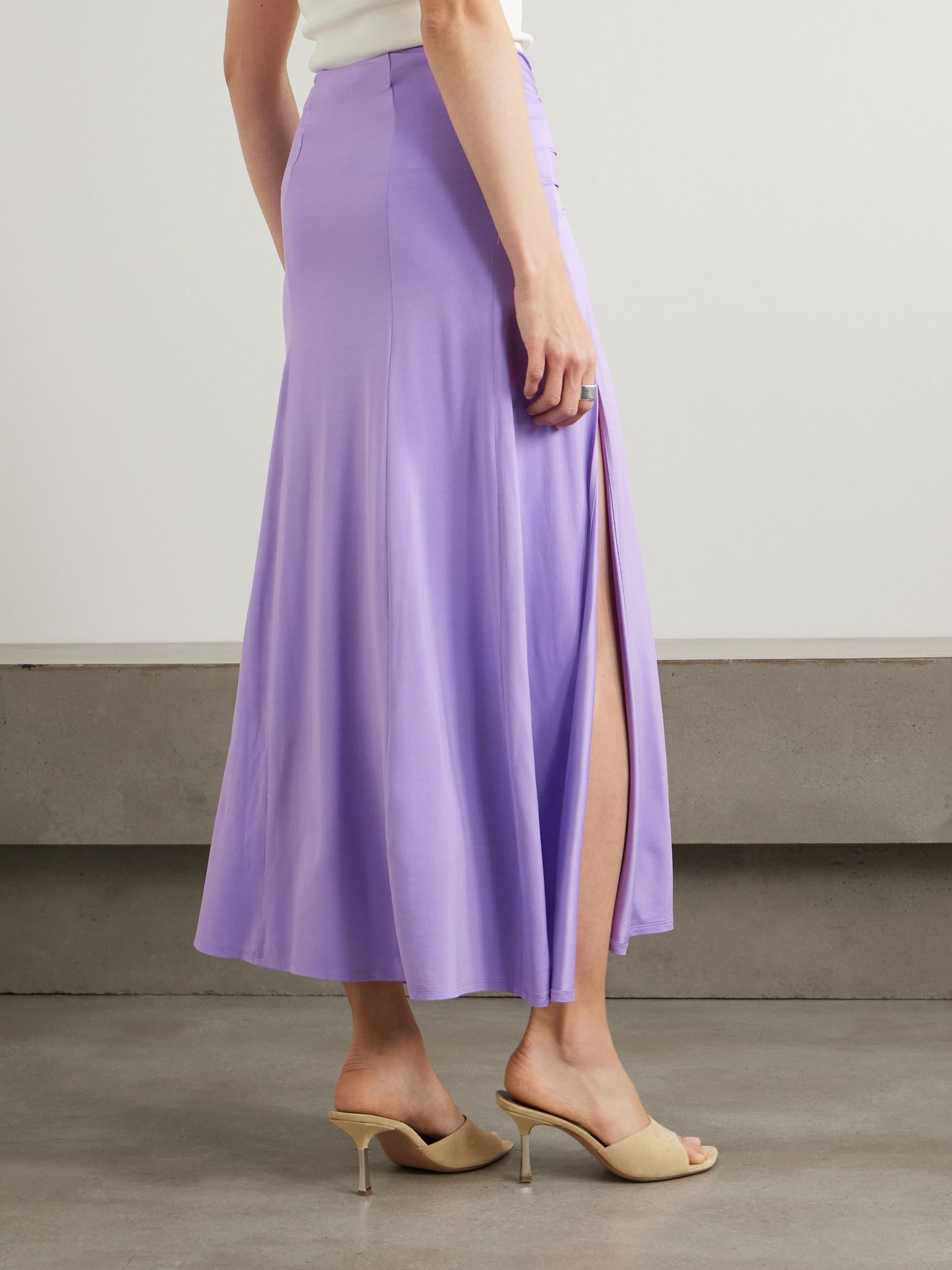 Knotted gathered stretch-jersey maxi skirt Purple - 4