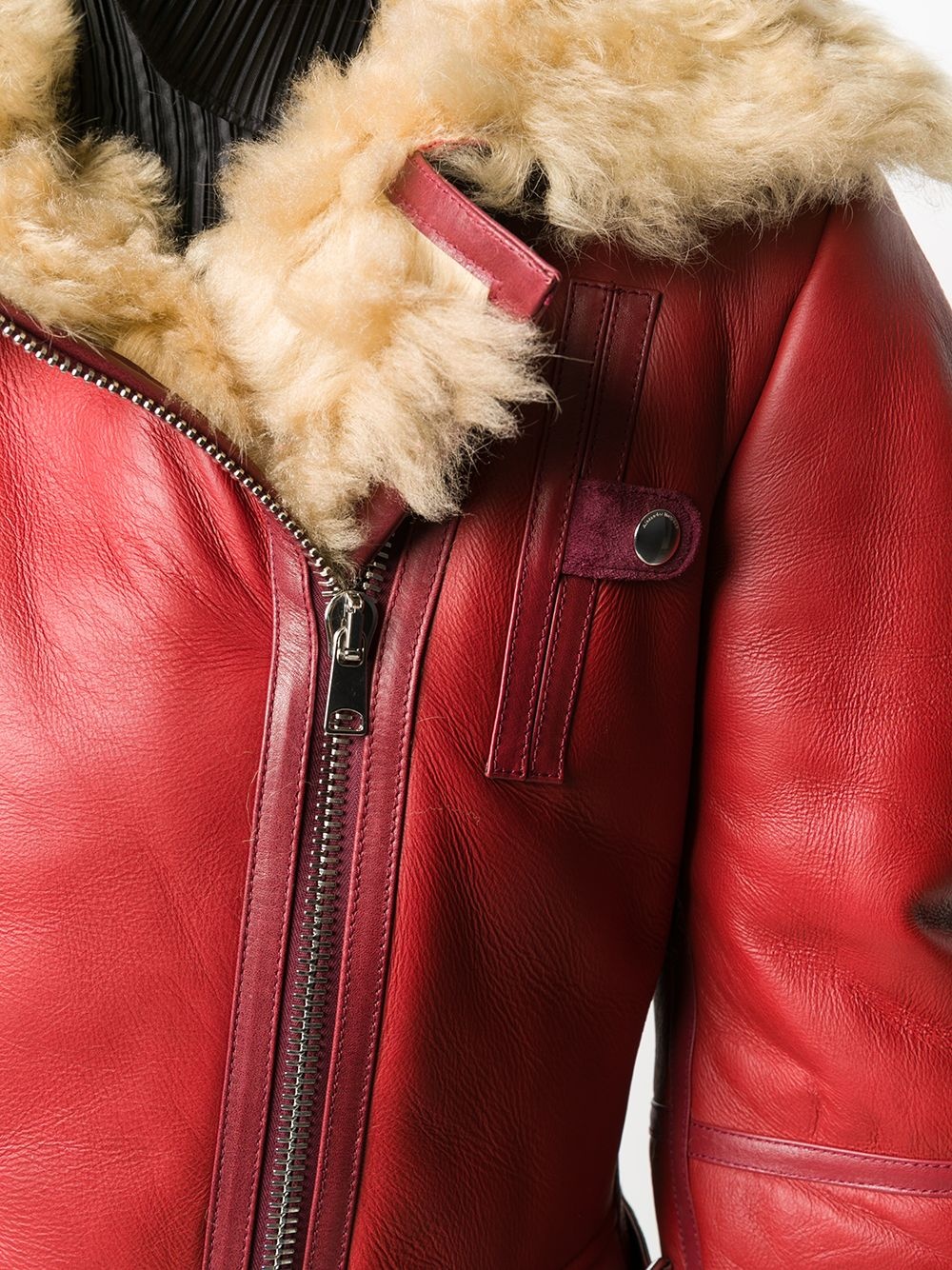 shearling lined asymmetric leather jacket - 5