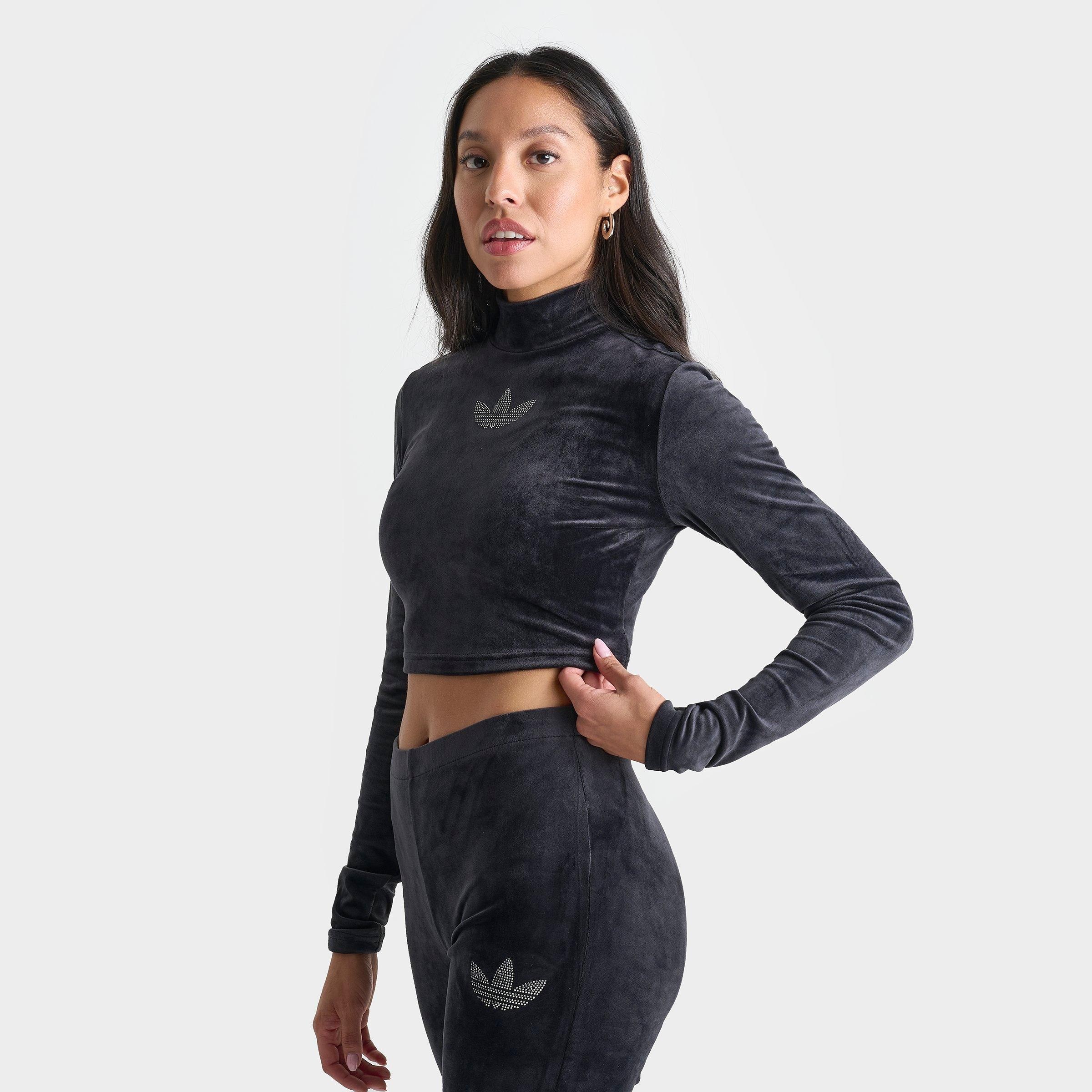 トップス adidas originals W LONGSLEEVE CROP TEE adidas Adicolor Soccer Jacquard Crop Long-Sleeve Top - Black