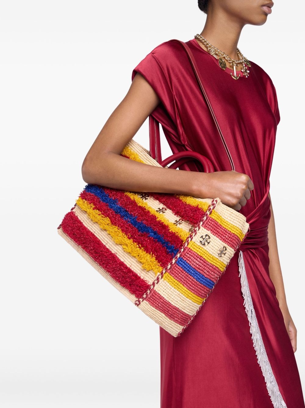 striped woven tote bag - 3