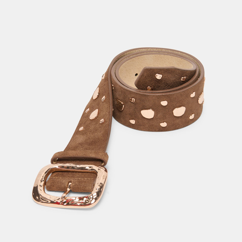 RECTANGLE BUCKLE STUDDED BELT BROWN 5