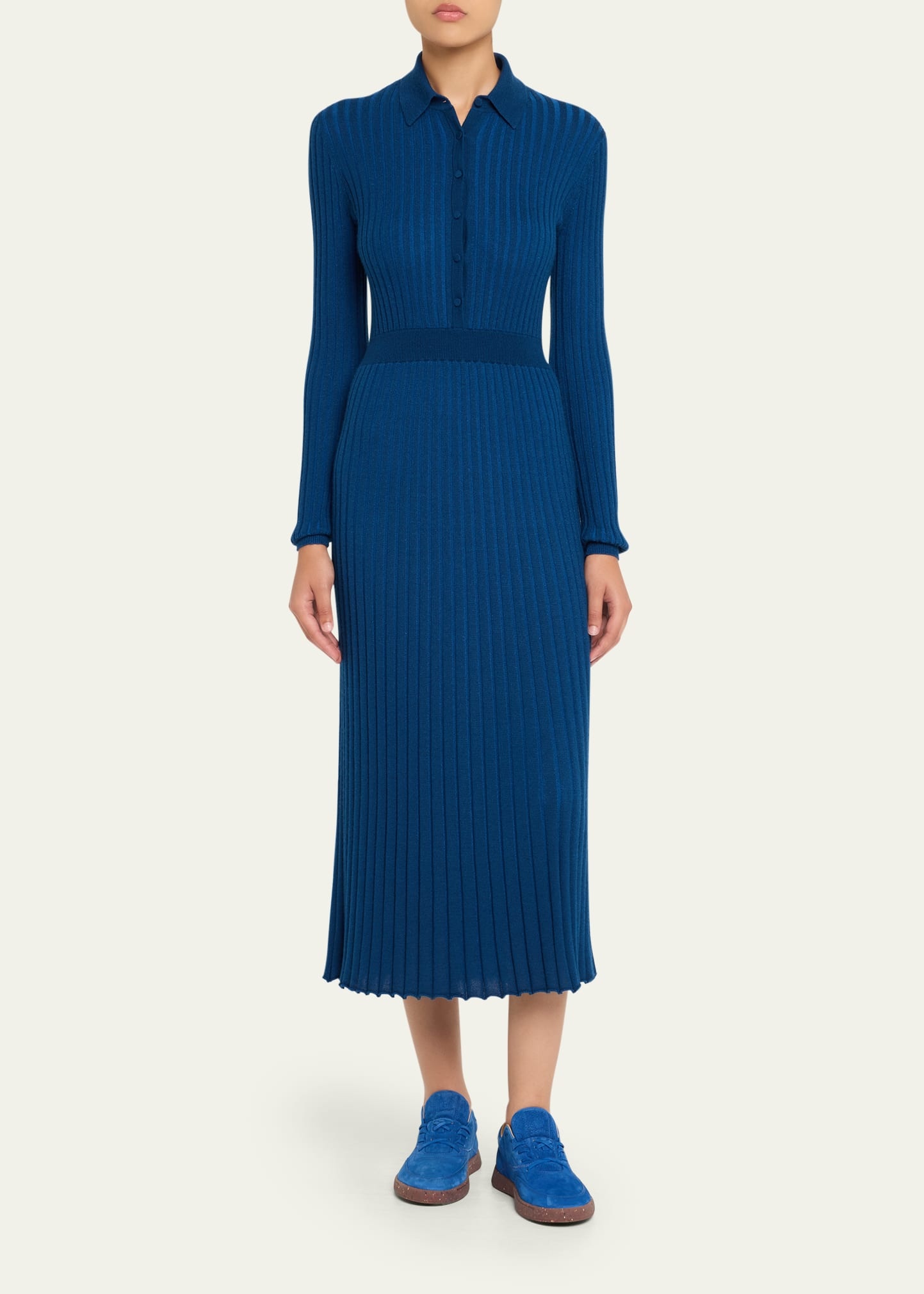 Ardor Cashmere Pleated Knit Midi Polo Dress - 2
