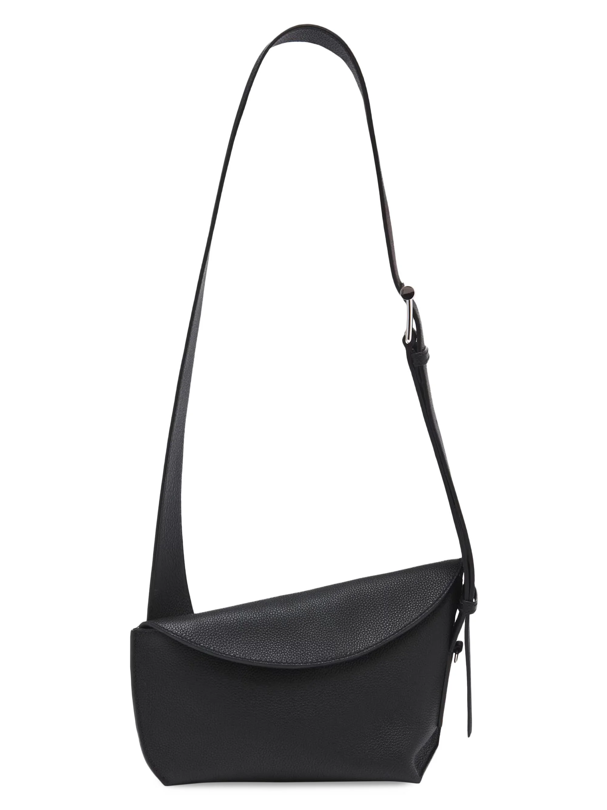 Unisex T-Bar Leather Sling Bag - Black Silver - 1