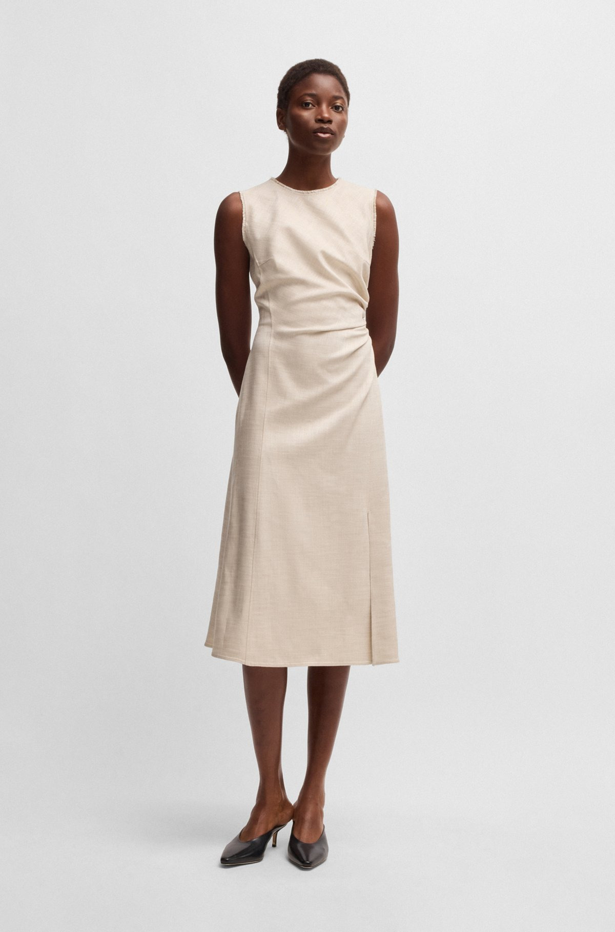 MELANGE DRESS WITH FRAYED AND GATHERED DETAILS - 3