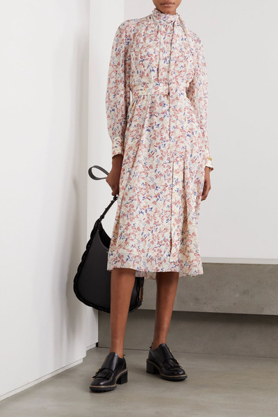 Chloé Tie-detailed floral-print silk crepe de chine midi dress outlook