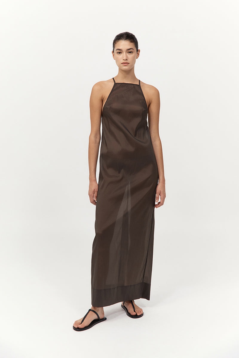 Transparent Column Dress - Black Olive - 2