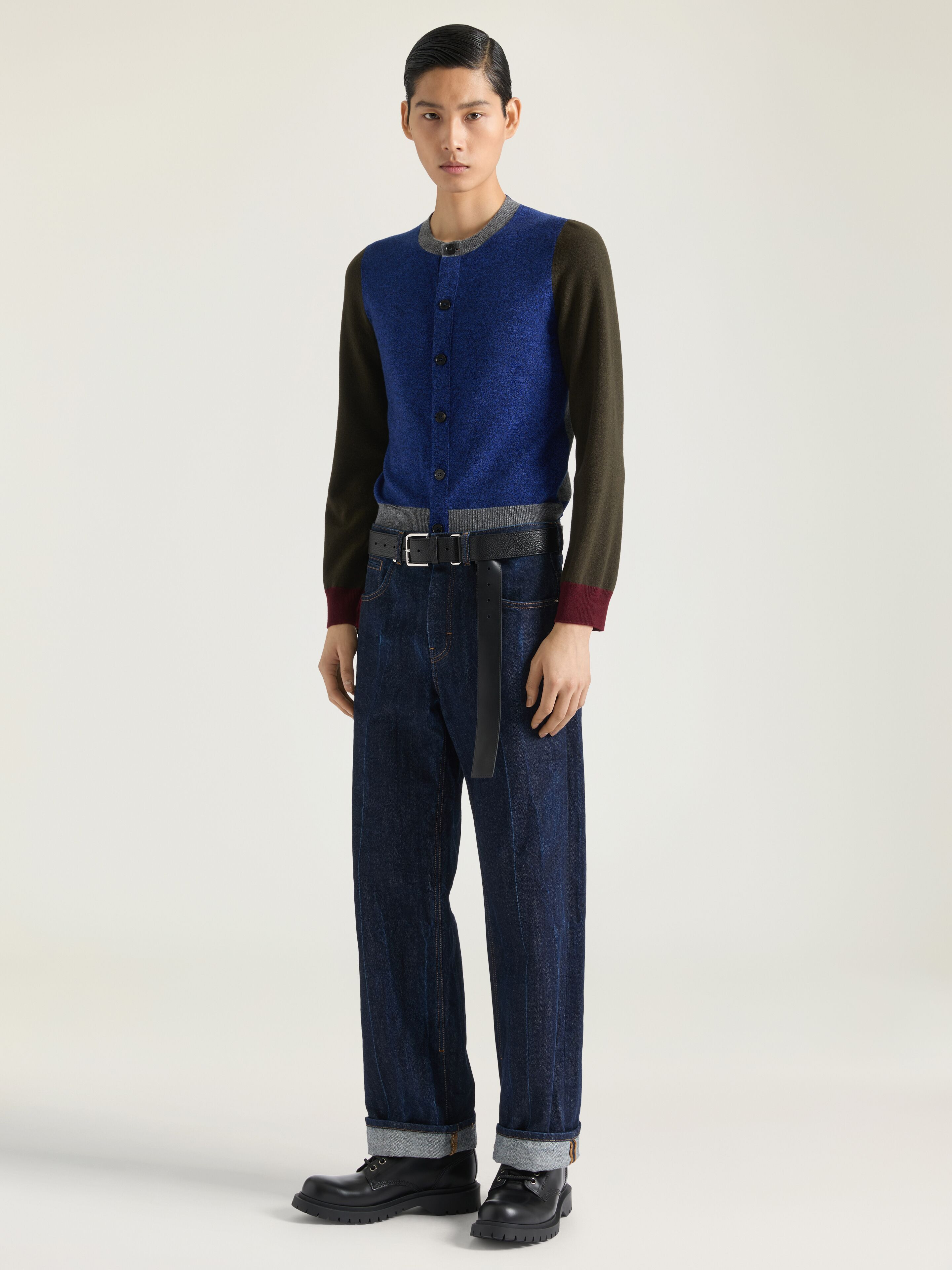 CARDIGAN IN WOOL KNIT WITH COLOR BLOCK - 2