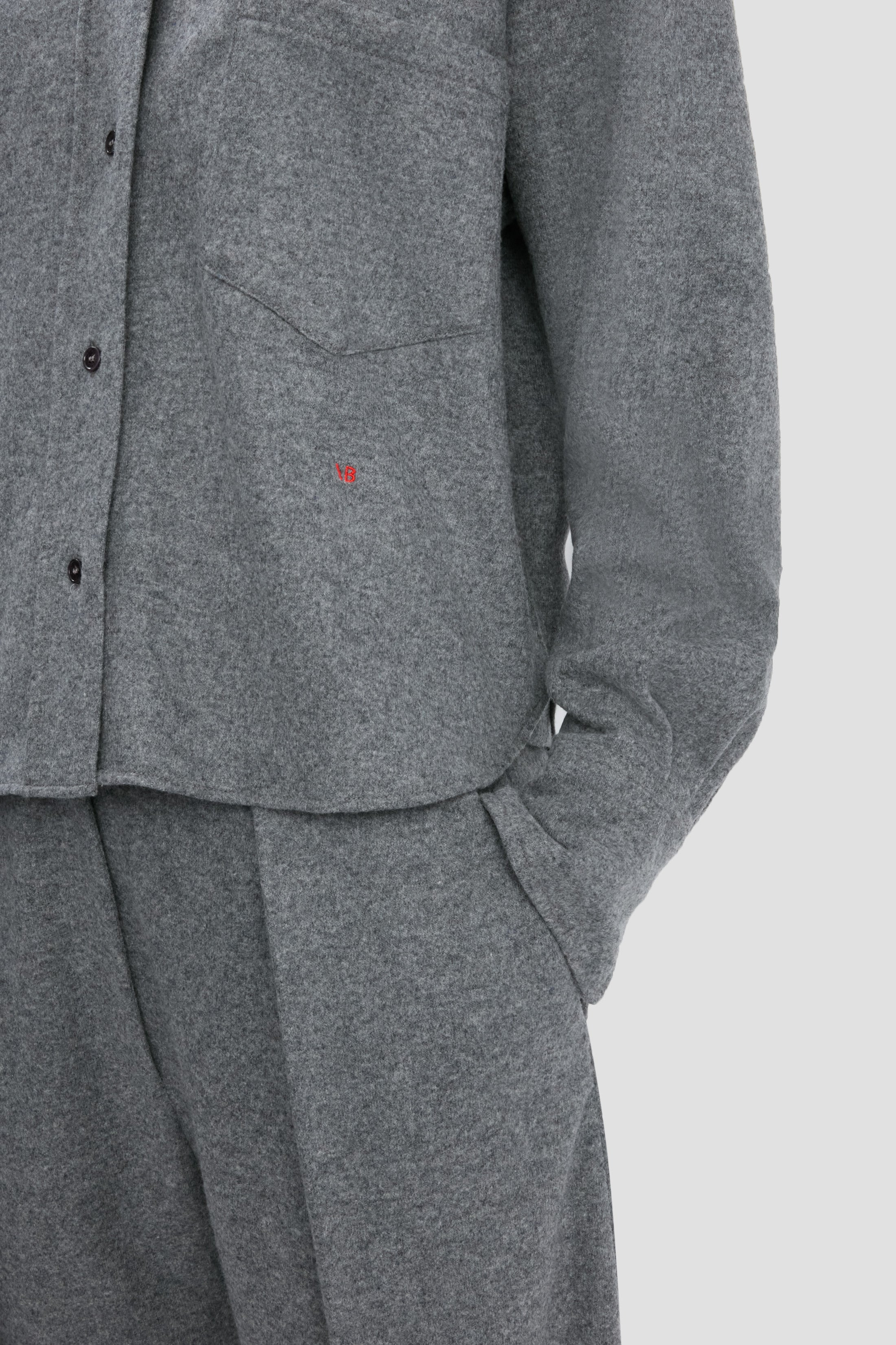 Cropped Long Sleeve Shirt In Grey Melange - 3