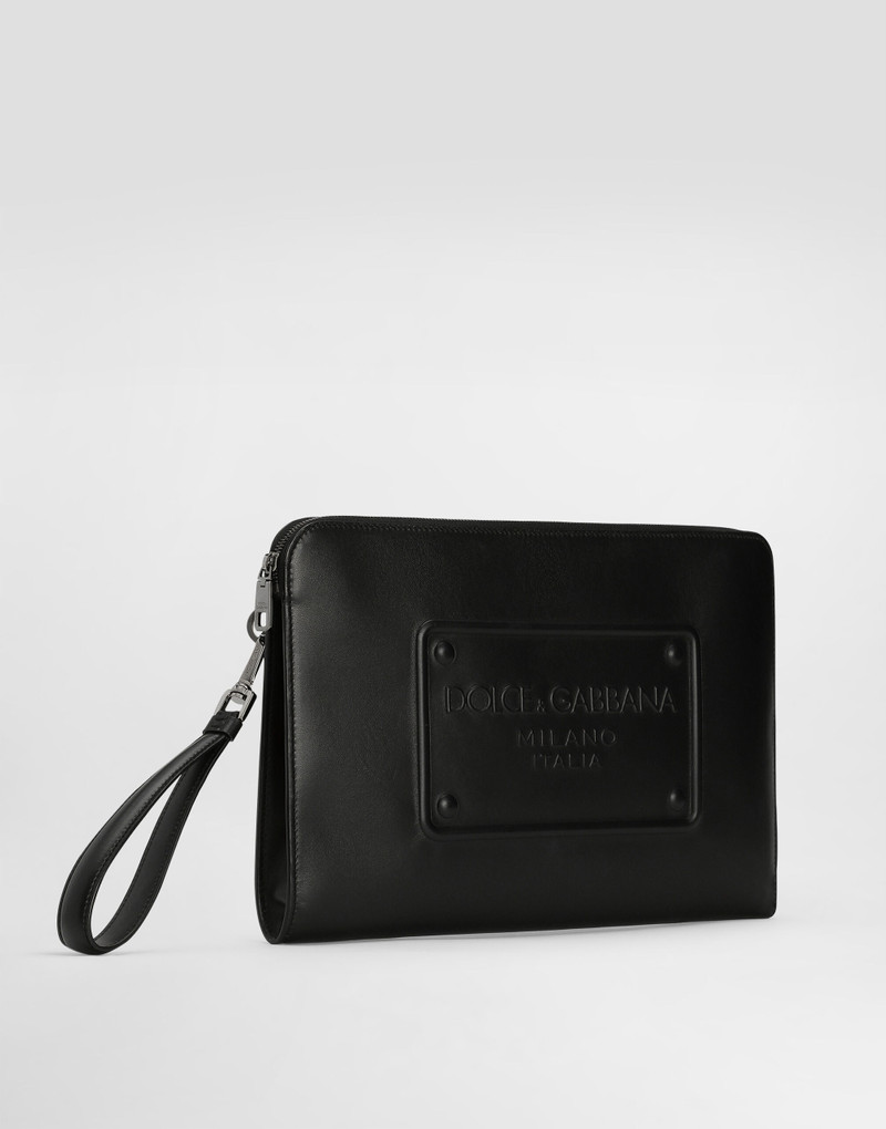 Large calfskin pouch with raised logo 3