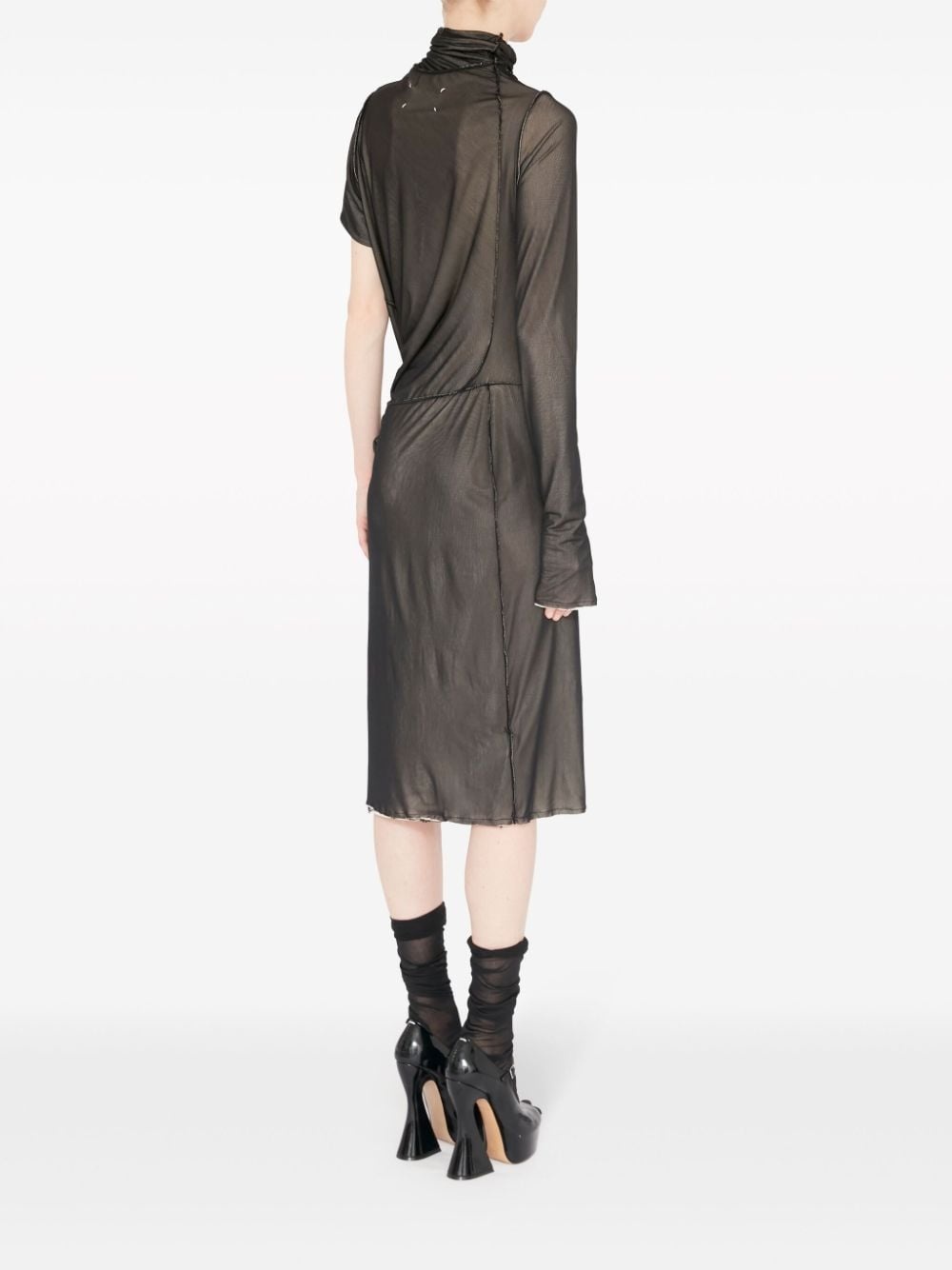 asymmetric ruched midi dress - 4