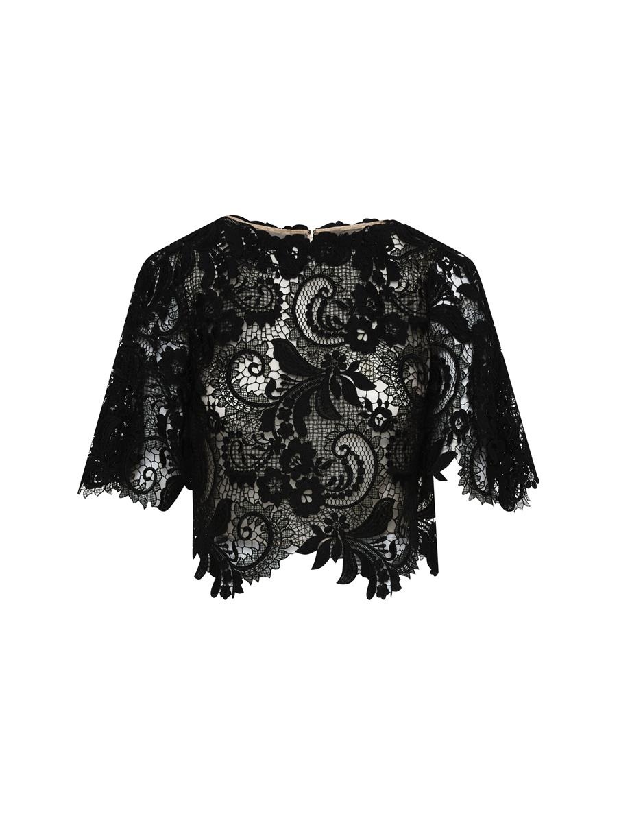 FLUTTER SLEEVE CORDED LACE BLOUSE - 1