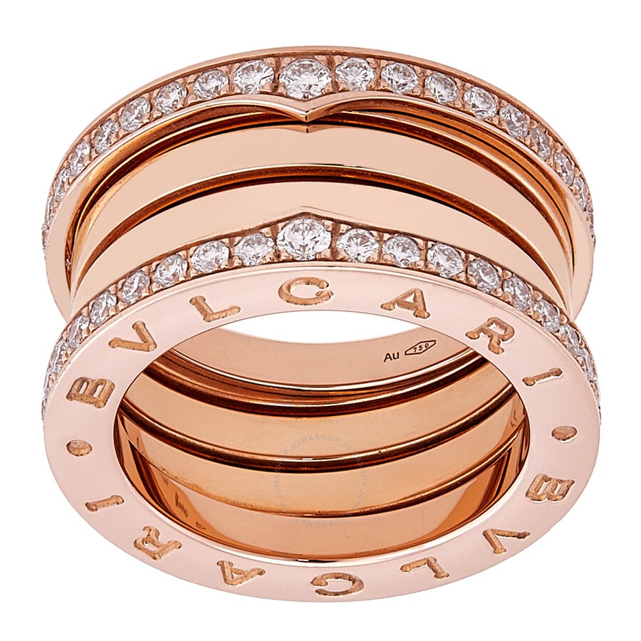 Bvlgari B.Zero1 18k Rose Gold 4-Band Diamond Ring, Size 51 - 1