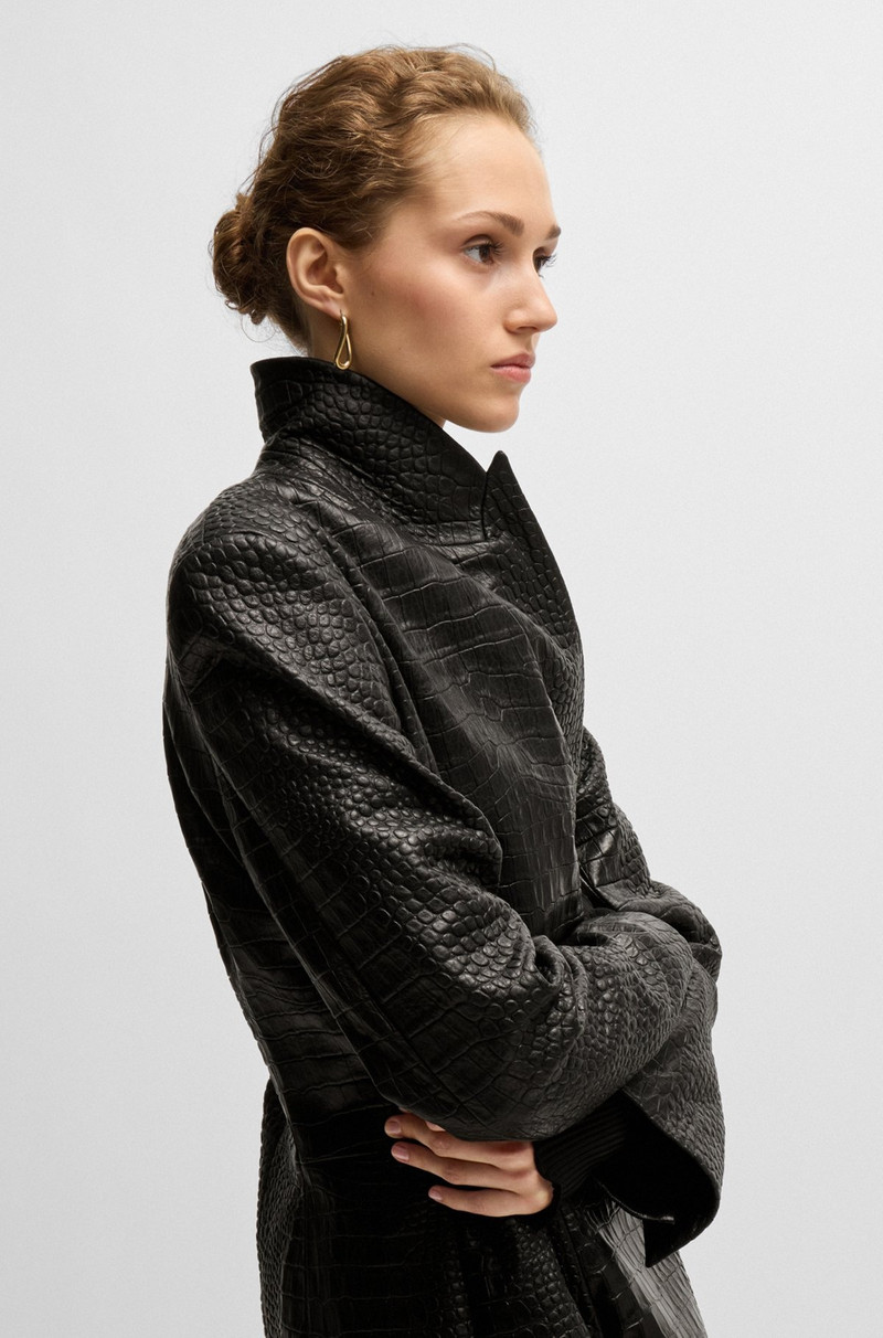 WRAP-FRONT COAT IN CROCODILE-EMBOSSED LEATHER 6