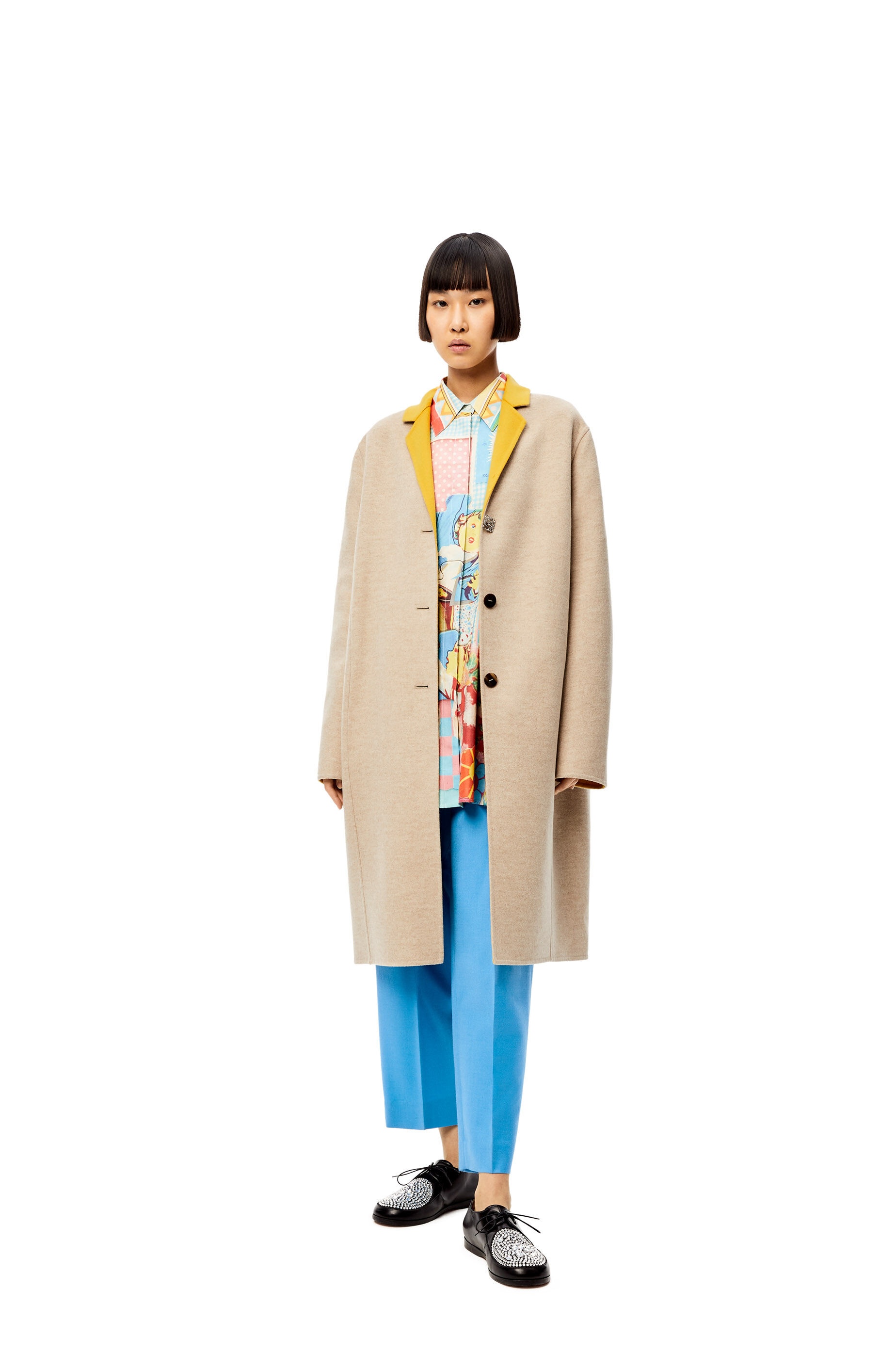 Anagram bi-colour coat in wool and cashmere - 2