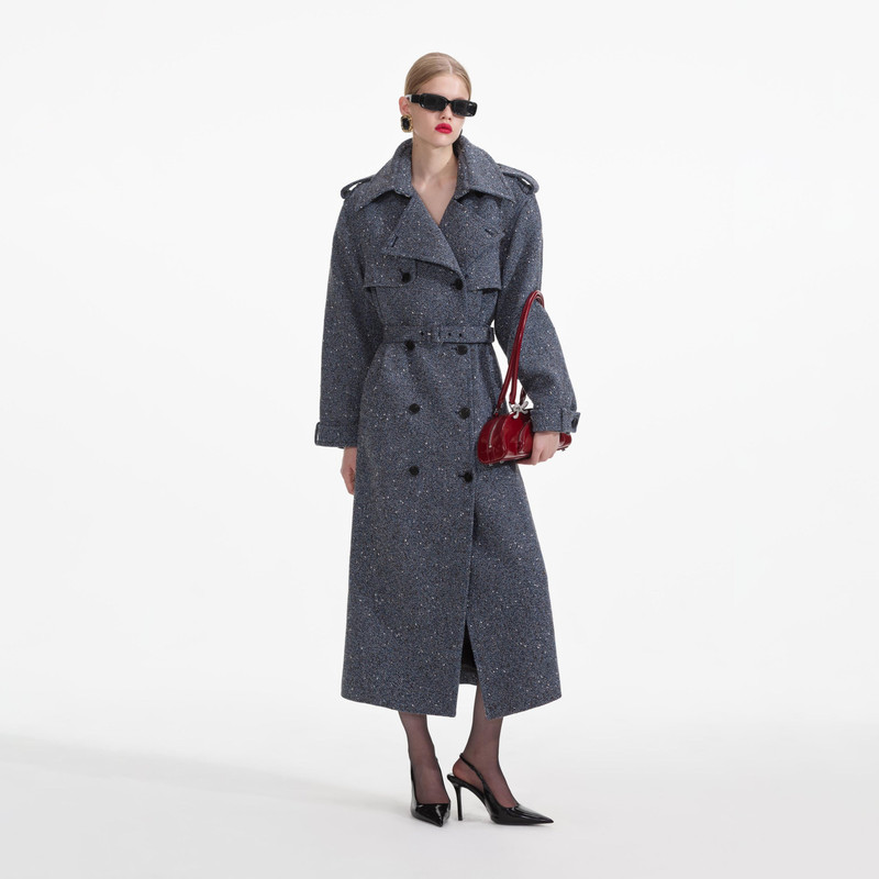 Blue Boucle Trench Coat 1