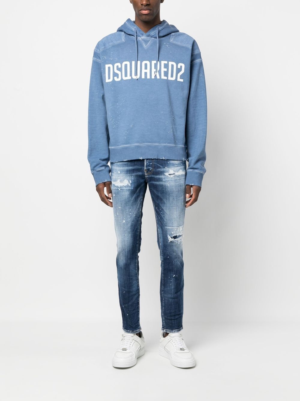 logo-print distressed hoodie - 2