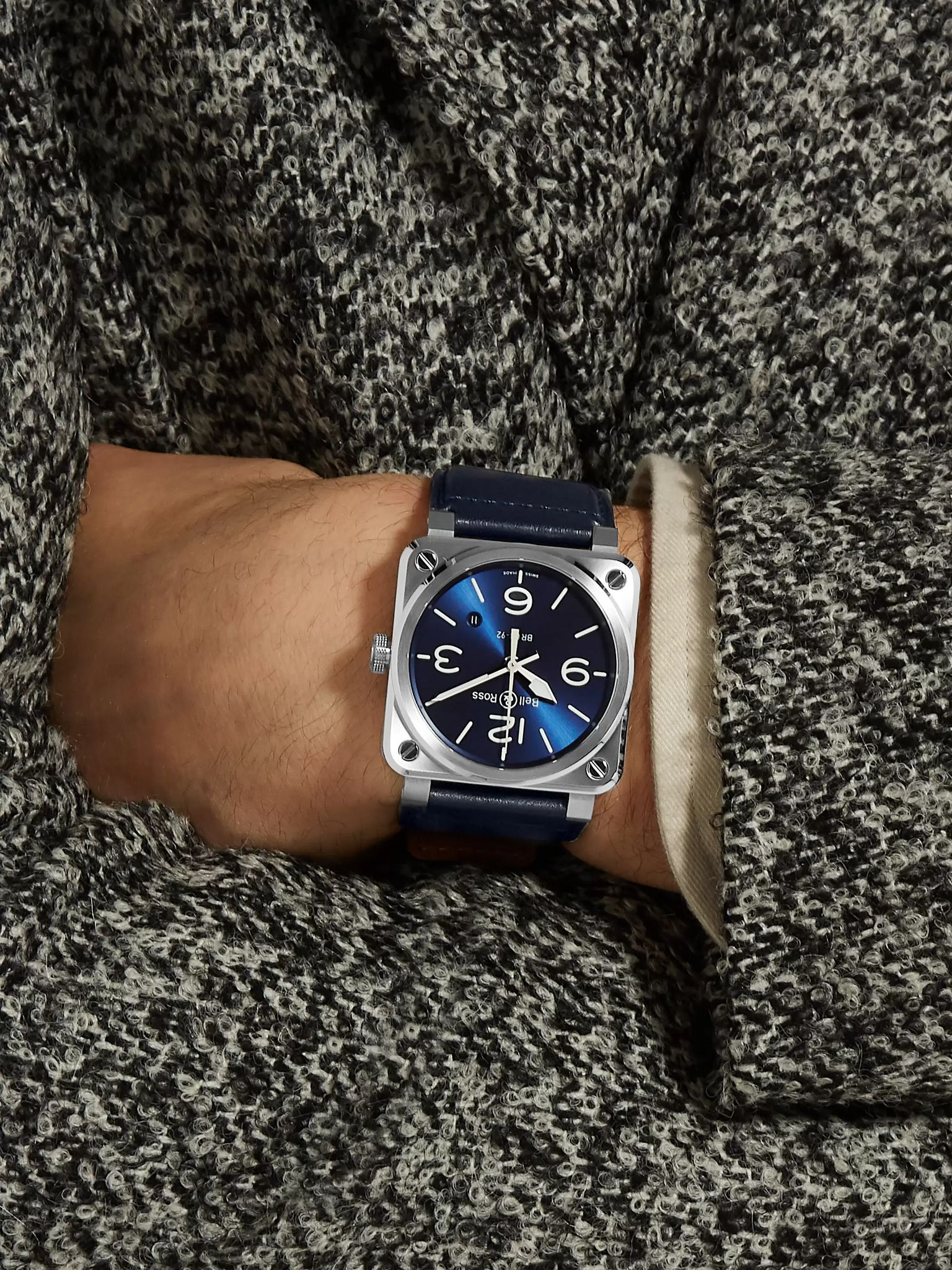 BR 03-92 Blue Steel Automatic 42mm Steel and Leather Watch, Ref. No. BR0392-BLU-ST/SCA Blue - 2