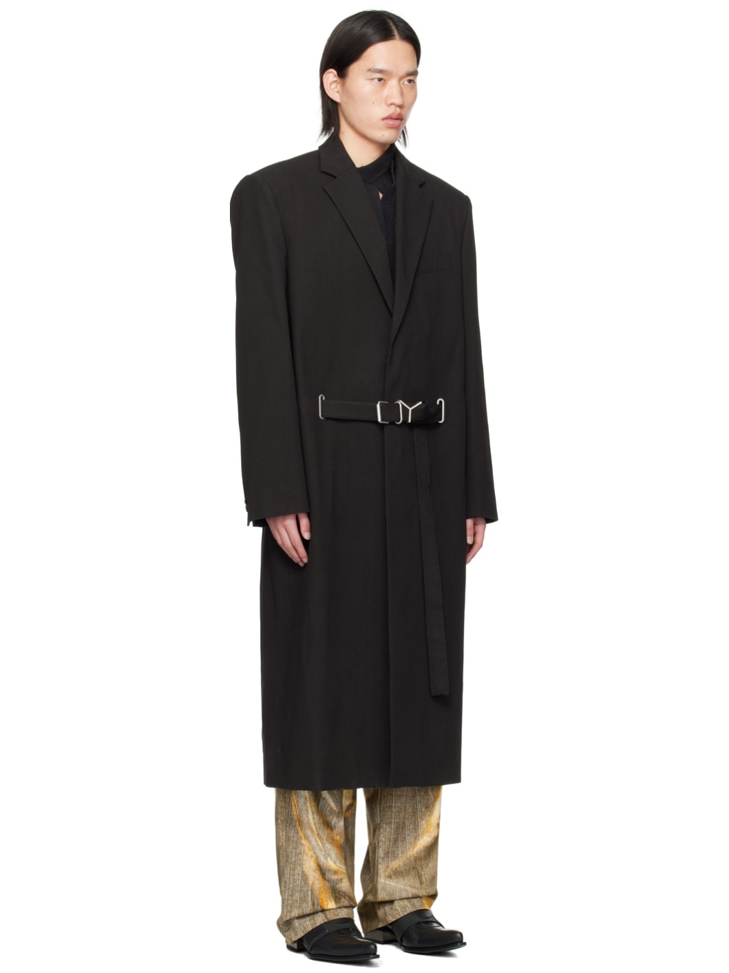 Black Y Belt Coat - 2