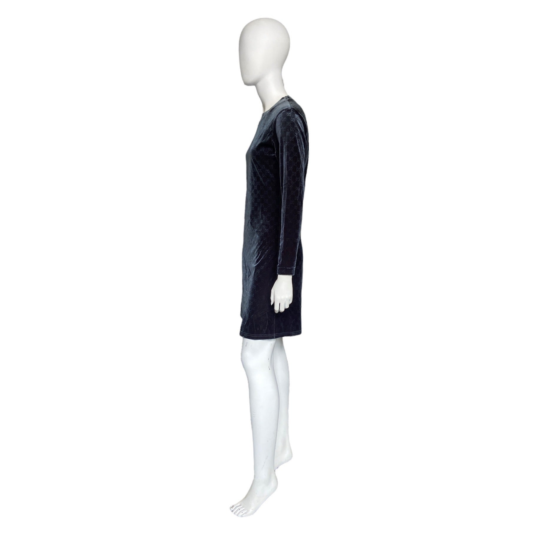Gucci fw97 TOM FORD navy velvet monogram midi dress - 2