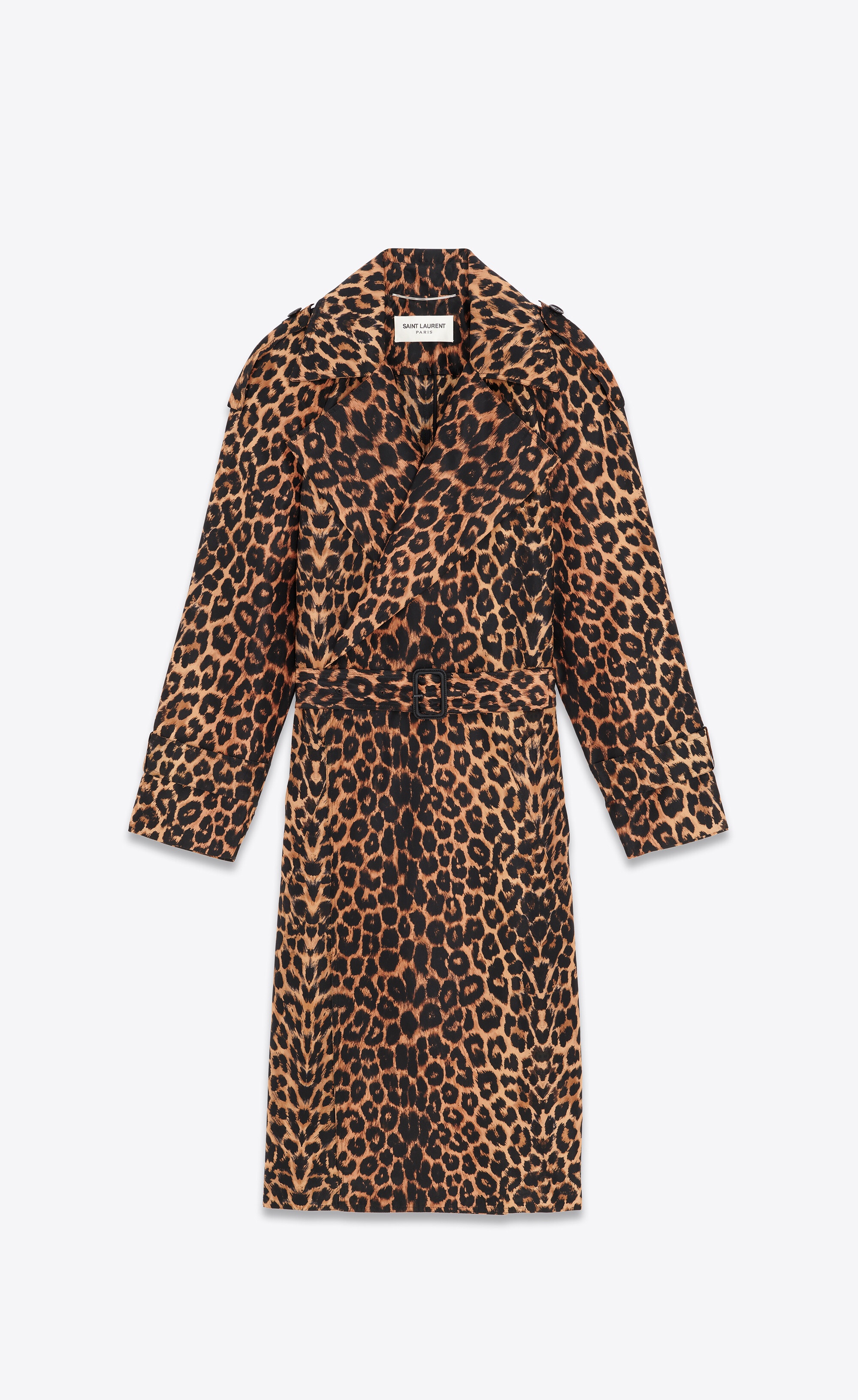 trench coat in leopard silk taffeta - 1