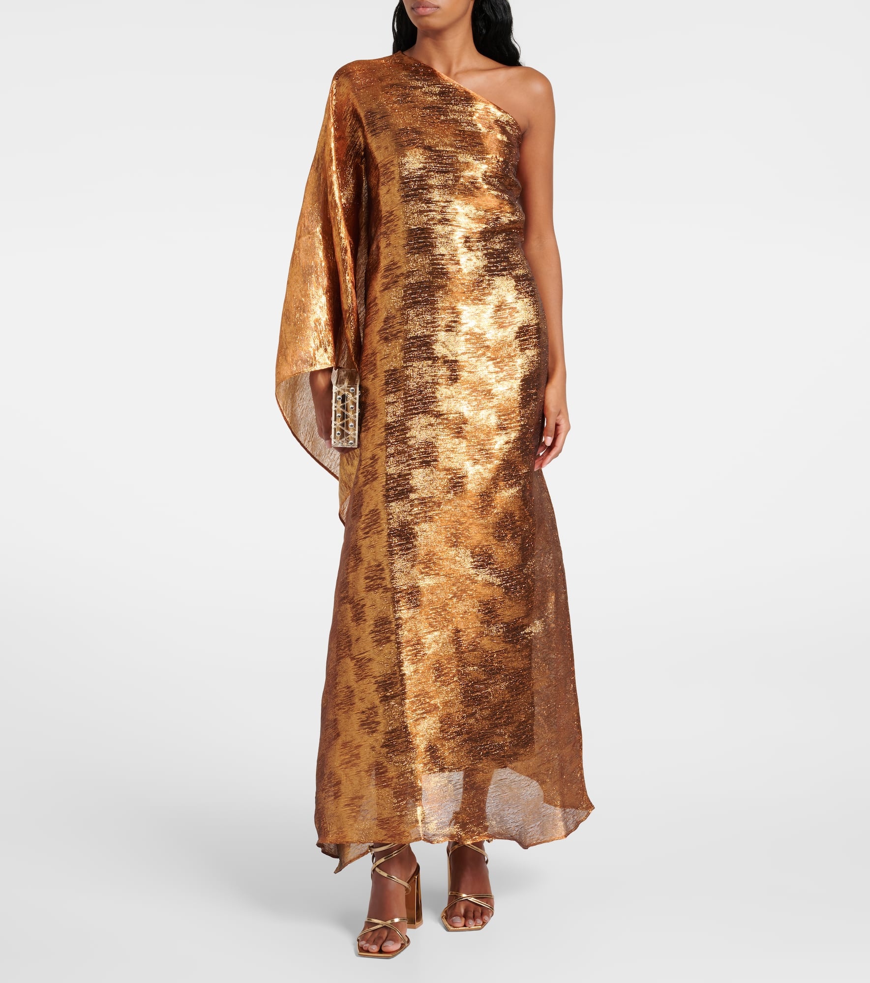 Betsy one-shoulder lamé gown - 2