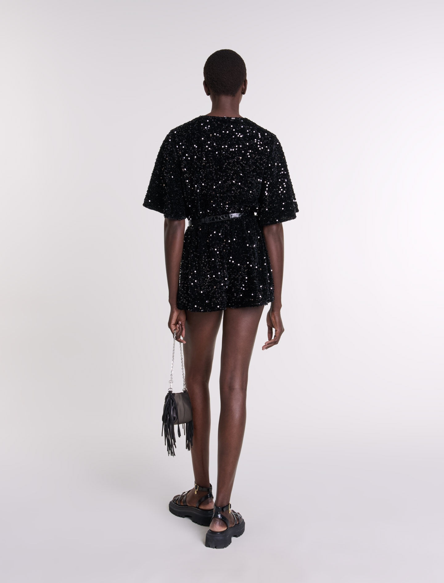 Sequinned velvet playsuit - 4
