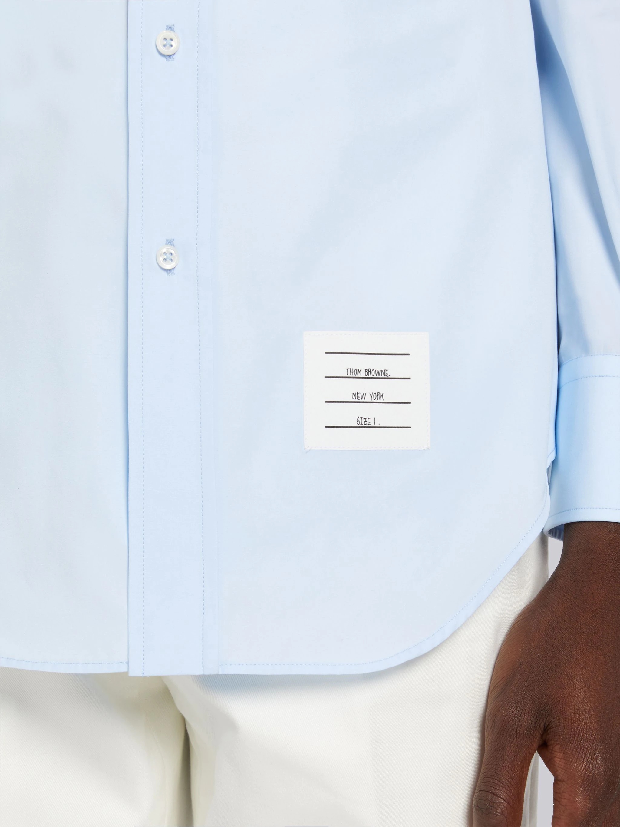 Light Blue Satin Stitch Floral Applique Classic Fit Shirt - 6