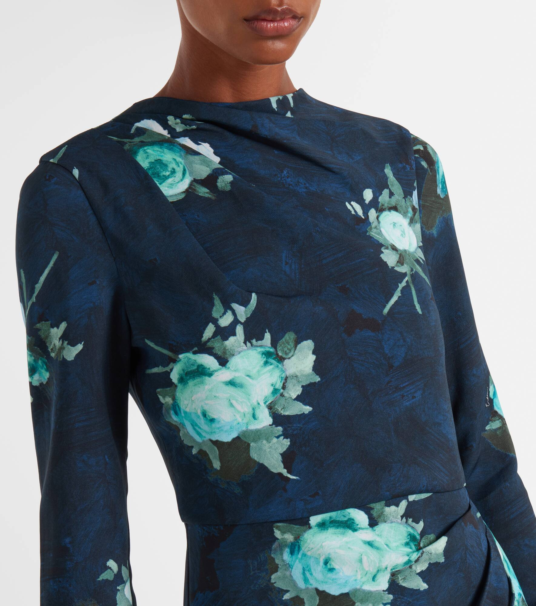 Floral draped cady midi dress - 4