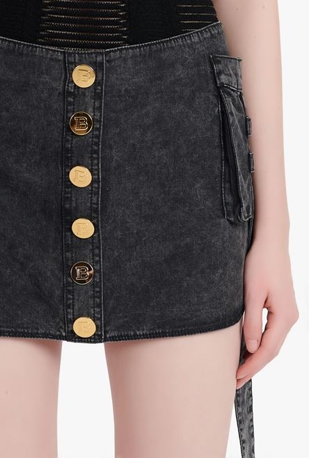 Short black denim cargo skirt - 6