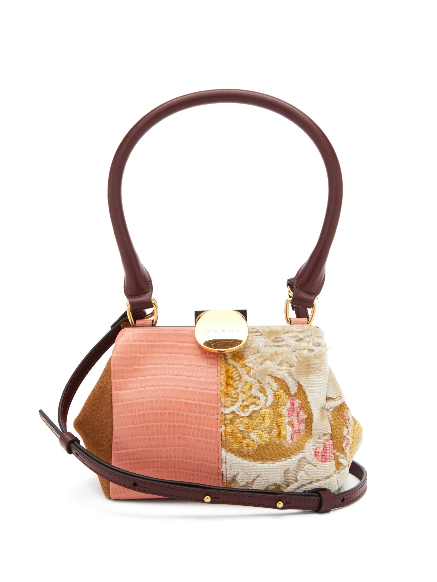 Tapestry patchwork leather and suede bag - 1