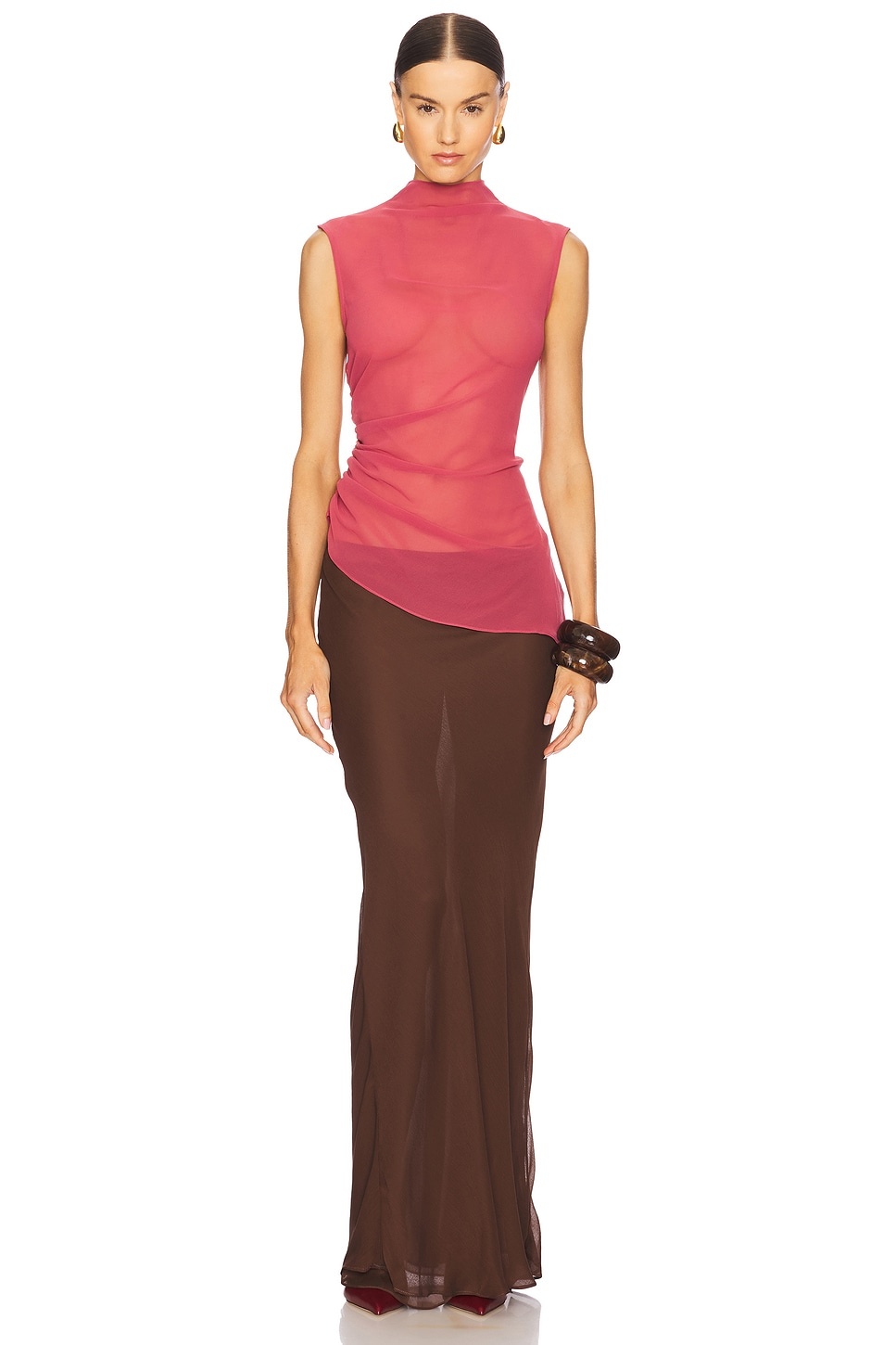 Lightweight Georgette Mock Neck Ruched Top - 5